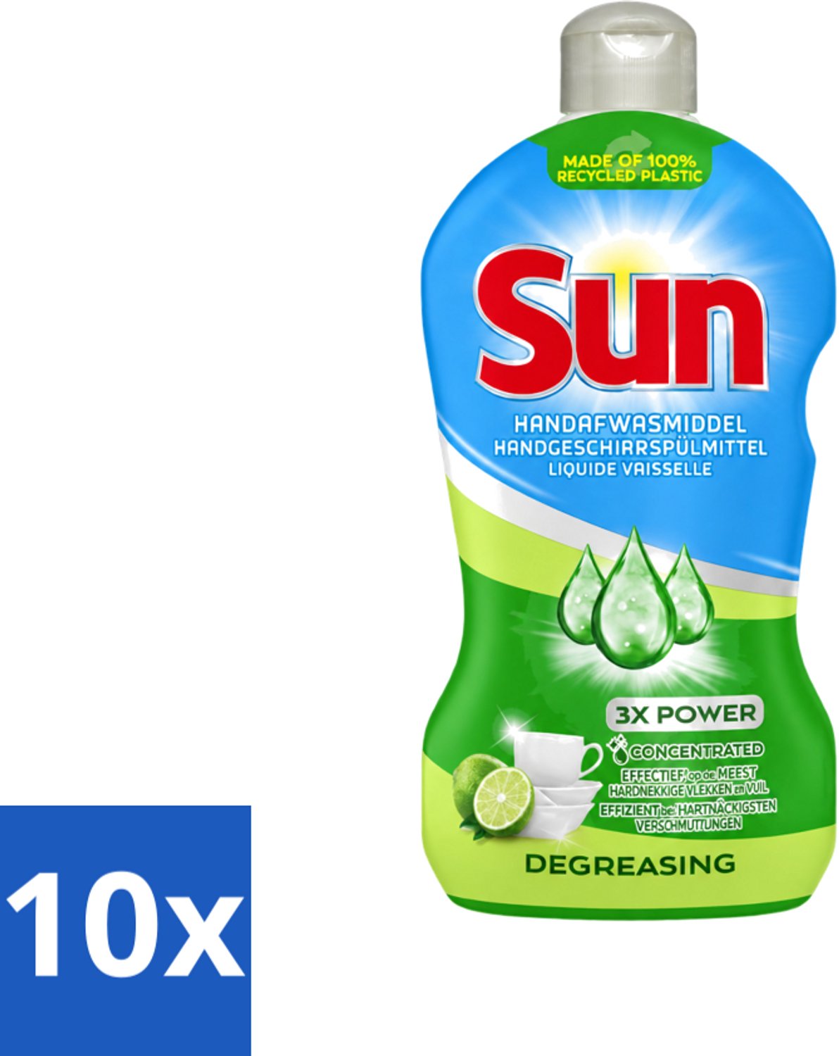 10 x Sun - Handafwasmiddel - Degreasing - Limoen - 450 ml - Voordeelverpakking - 10 stuks