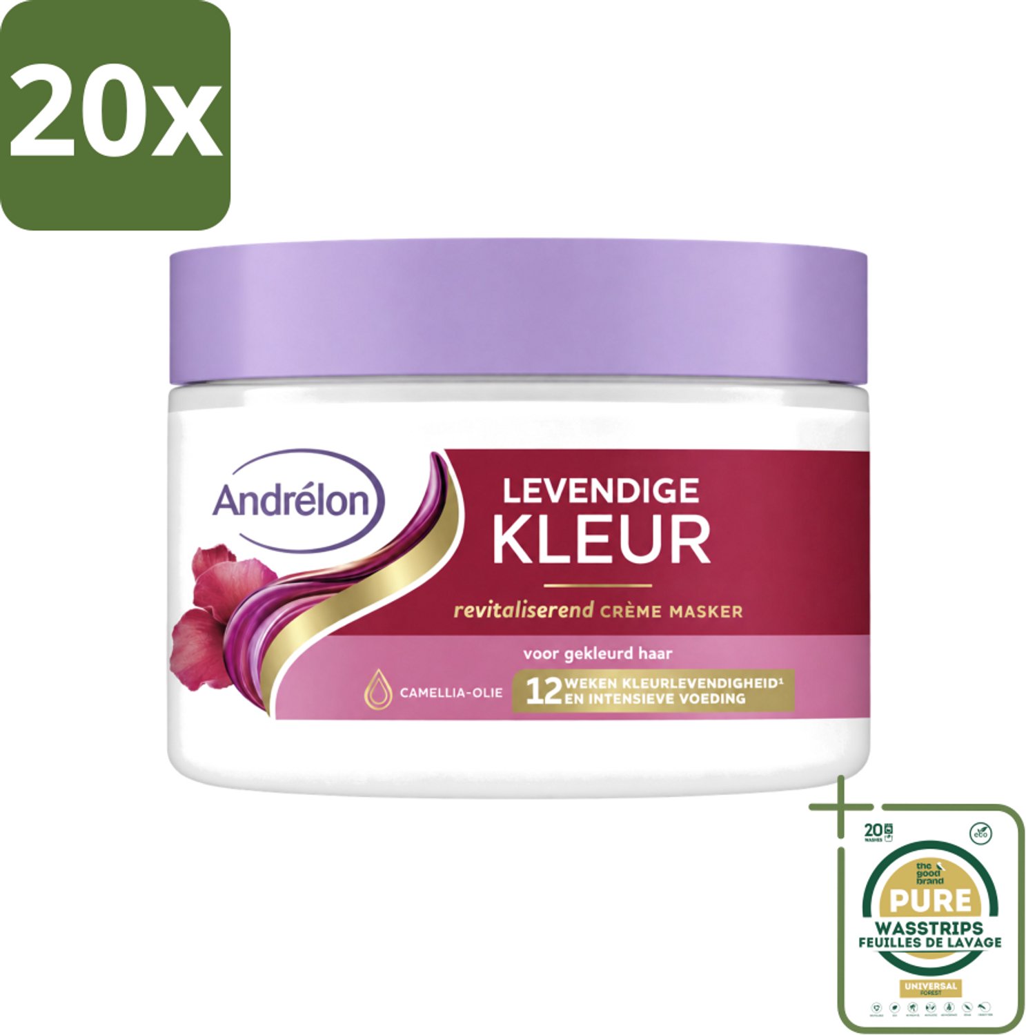 20 x Andrélon – Crème Haarmasker – Levendige Kleur – 300 ml - Wasstrips - Gekleurd Haar Verzorgen - Kleur Behouden - Haar Glans - Haar Voeden - Haar Herstellen