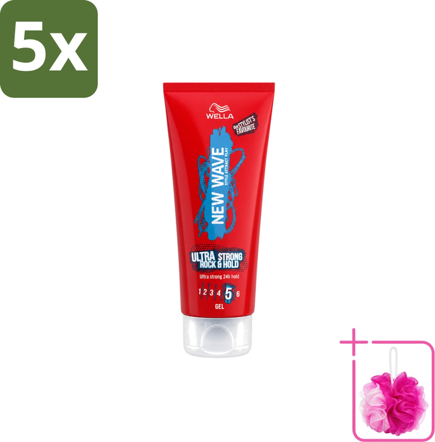 5 x Wella – New Wave Rock’n Hold Ultra Strong – Haargel – 200 ml - Bulkverpakking - Haartype - Douchemop - Styling