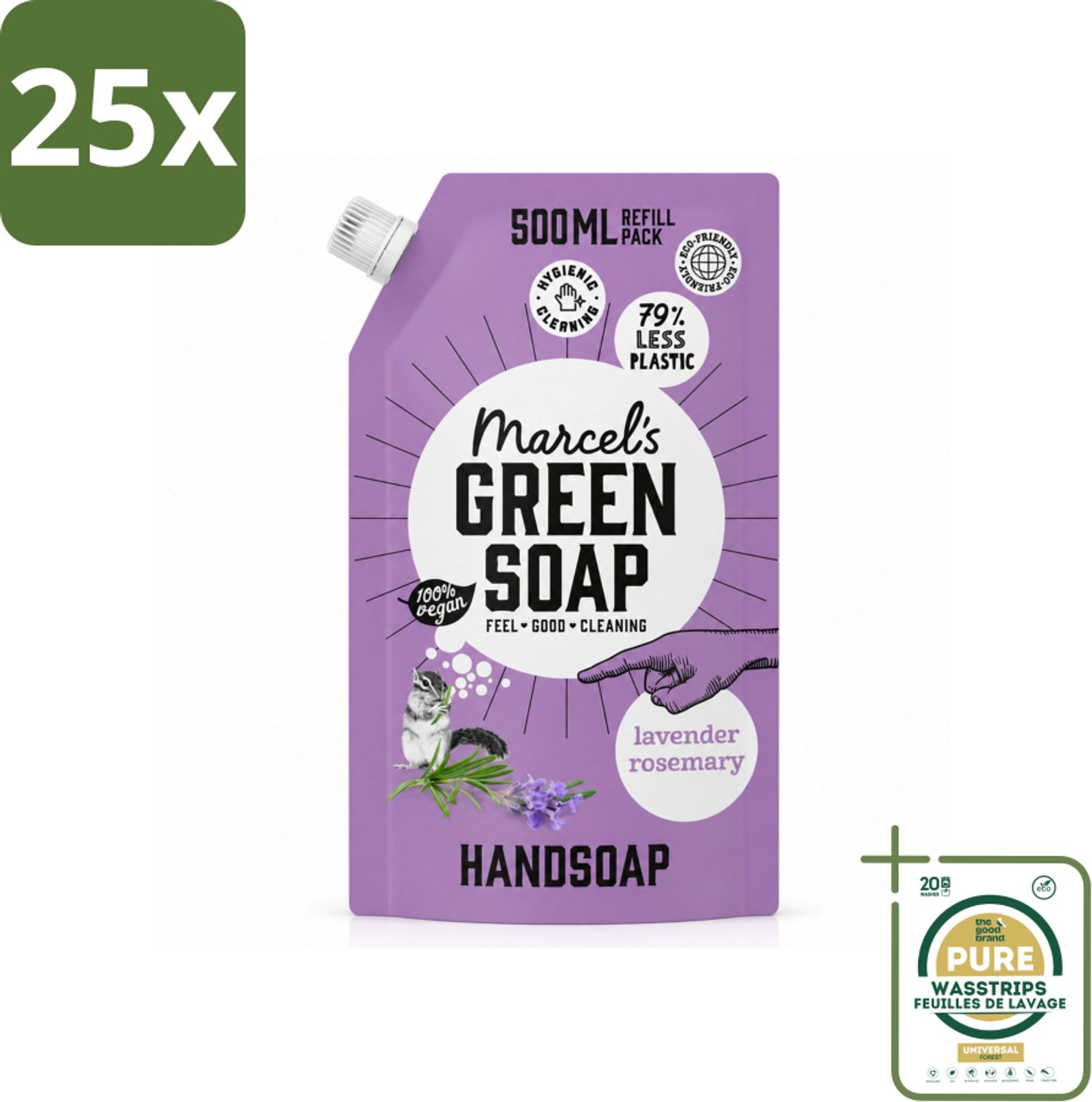 25 x Marcel’s Green Soap – Handzeep Navulling – Lavendel & Rozemarijn – 500 ml - Wasstrips - Handzeep - Natuurlijke Handzeep - Handzeep Lavendel - Handzeep Rozemarijn - Handzeep Navulling