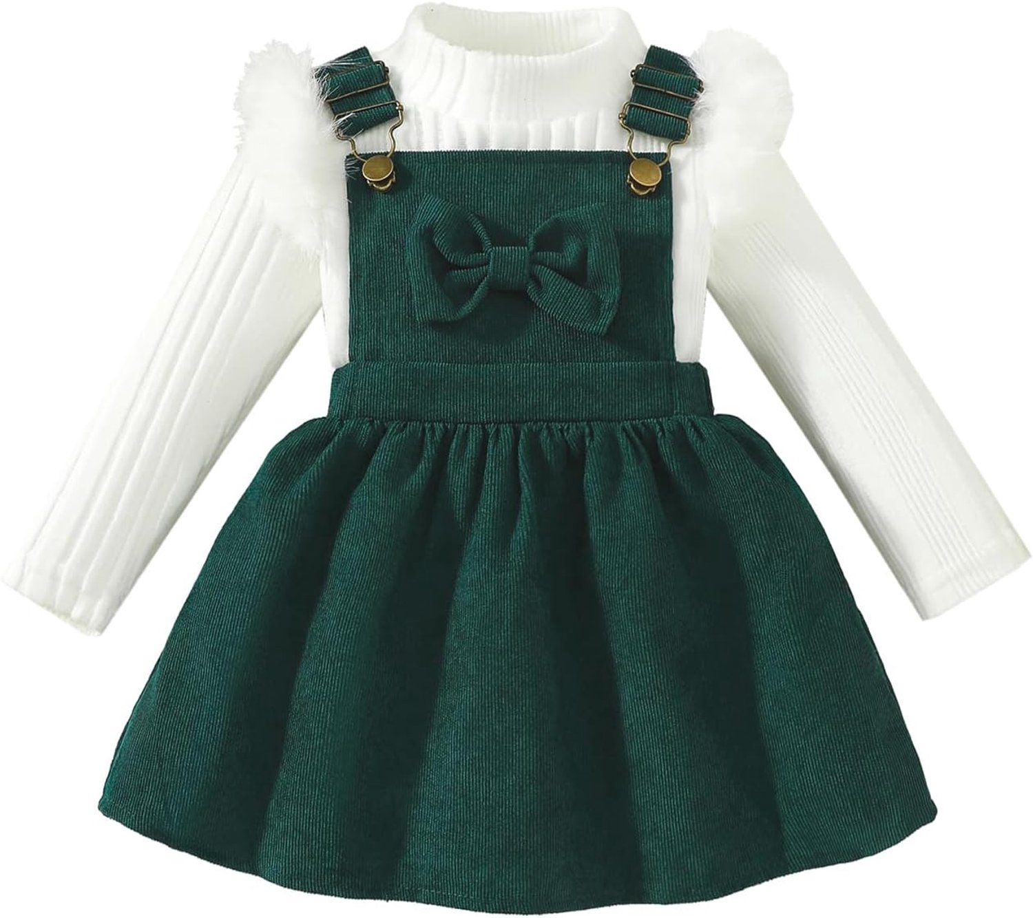 Kleding voor kleine kinderen, babymeisjes, lange mouwen, gebreid, geribbeld, strik, corduroy, bretelrok, jurk, outfits