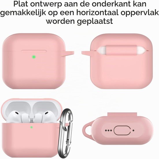 Hoes voor AirPods Pro 3 2025, beschermende siliconen Case voor Air Pods Pro 3 Skin Front LED zichtbare siliconen cover met karabijnhaak, Roze — afbeelding 3