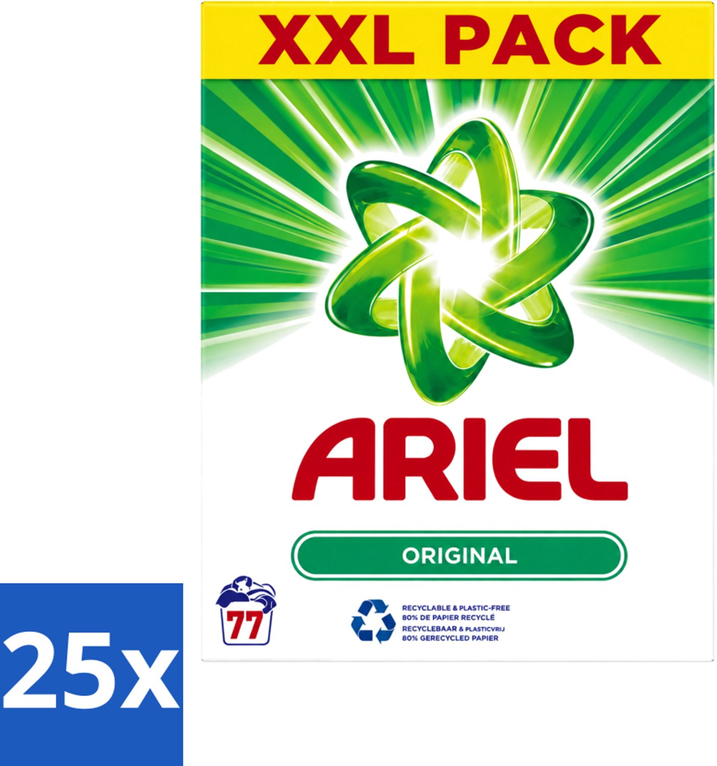 25 x Ariel Original XXL - Waspoeder - Witte en Lichtgekleurde Was - 77 Wasbeurten - Voordeelverpakking - 25 stuks