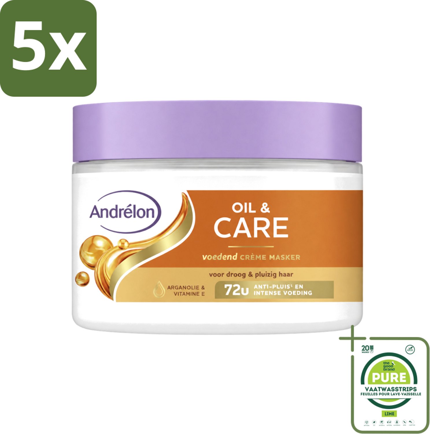 5 x Andrélon – Crème Haarmasker – Oil & Care – 300 ml - Grootverpakking - Vaatwasstrips - Haarmasker - Droog Haar - Pluisvrij Haar - Gezond Haar - Glanshaar