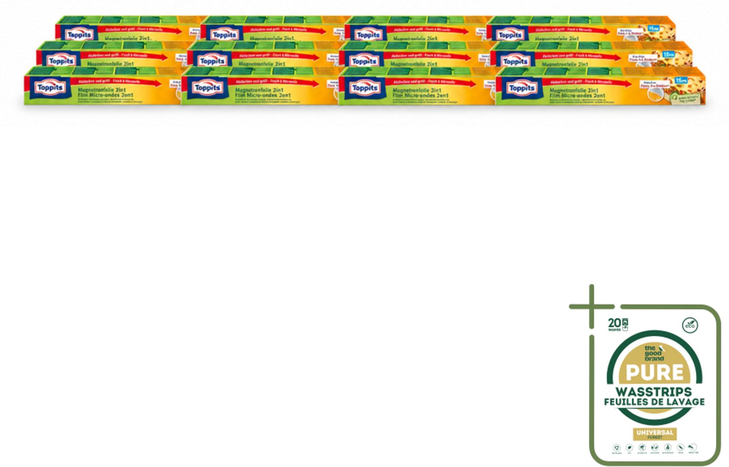 12 x Toppits – Magnetronfolie 2-in-1 – 15 m - Wasstrips - Magnetronfolie - Bewaren - Opwarmen - Magnetron - Stoomafgifte