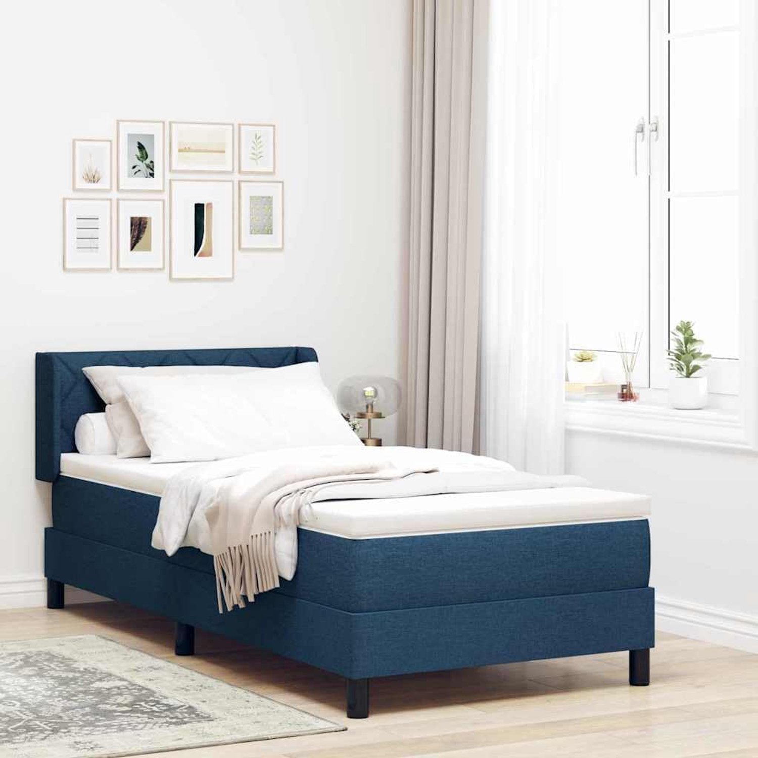 Hoekbord modern boxspringbed 190x90 cm Blauw