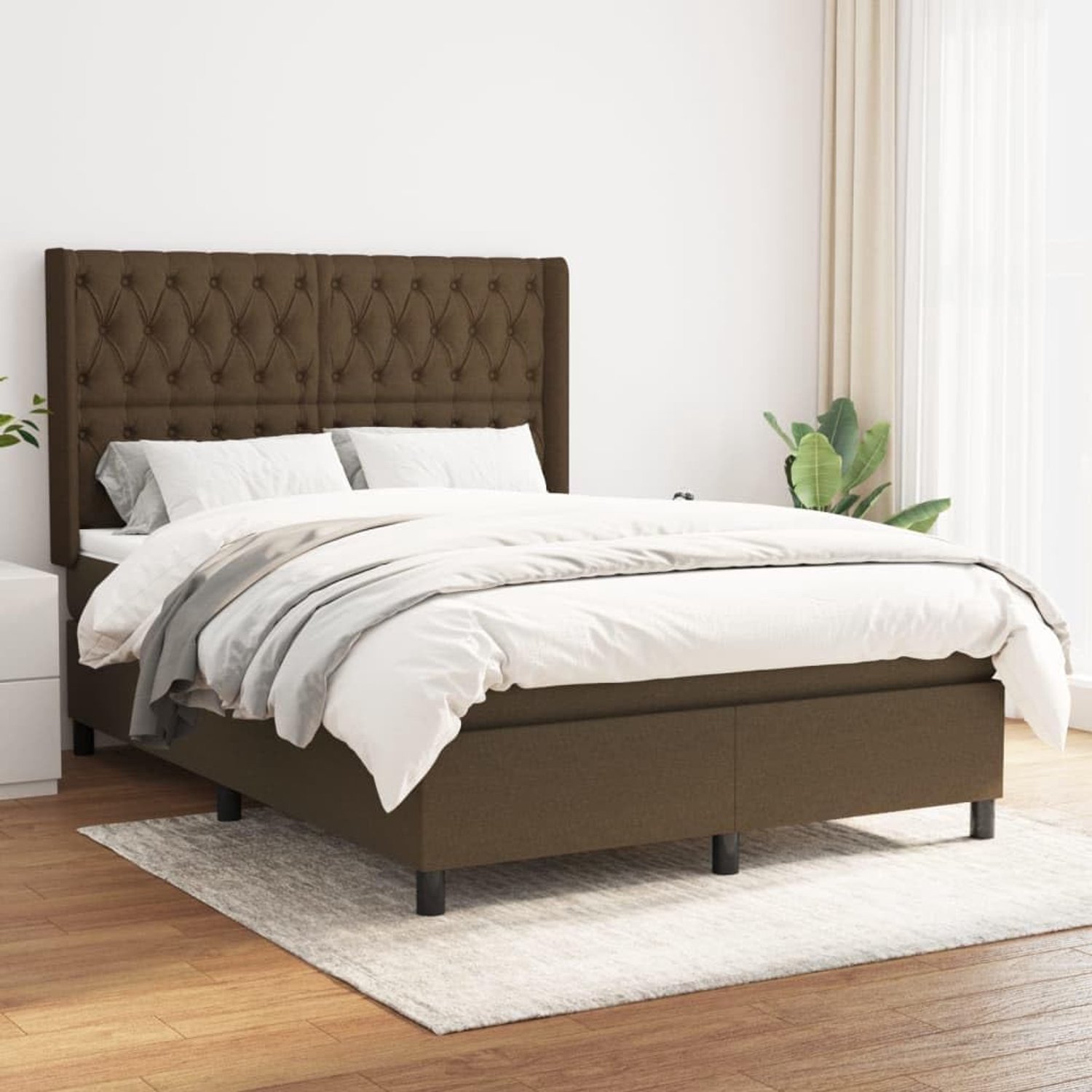 Stof Verstelbaar hoofdbord Boxspringbed Donkerbruin 140x190