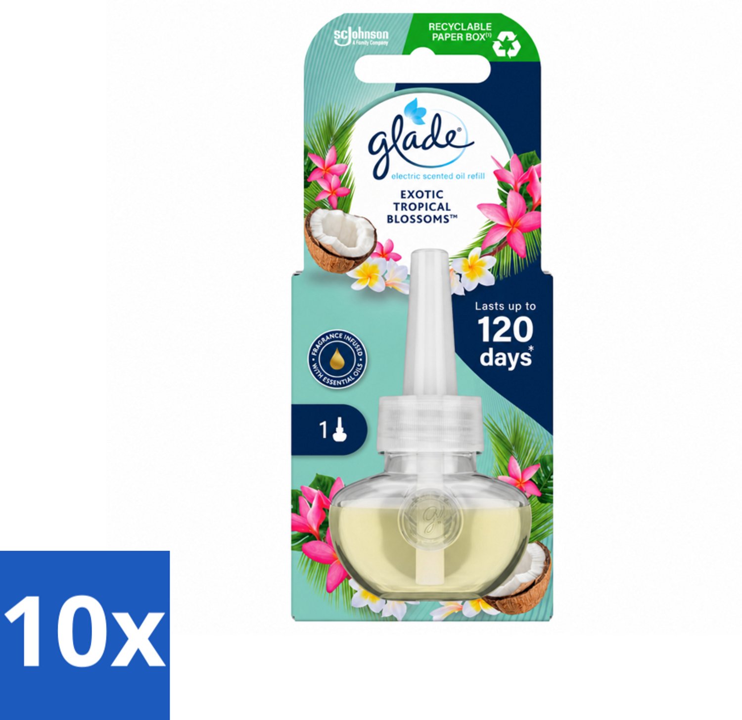 10 x Glade - Navulling Elektrische Olie - Exotic Tropical Blossoms - Zonder Houder - Voordeelverpakking - 10 stuks