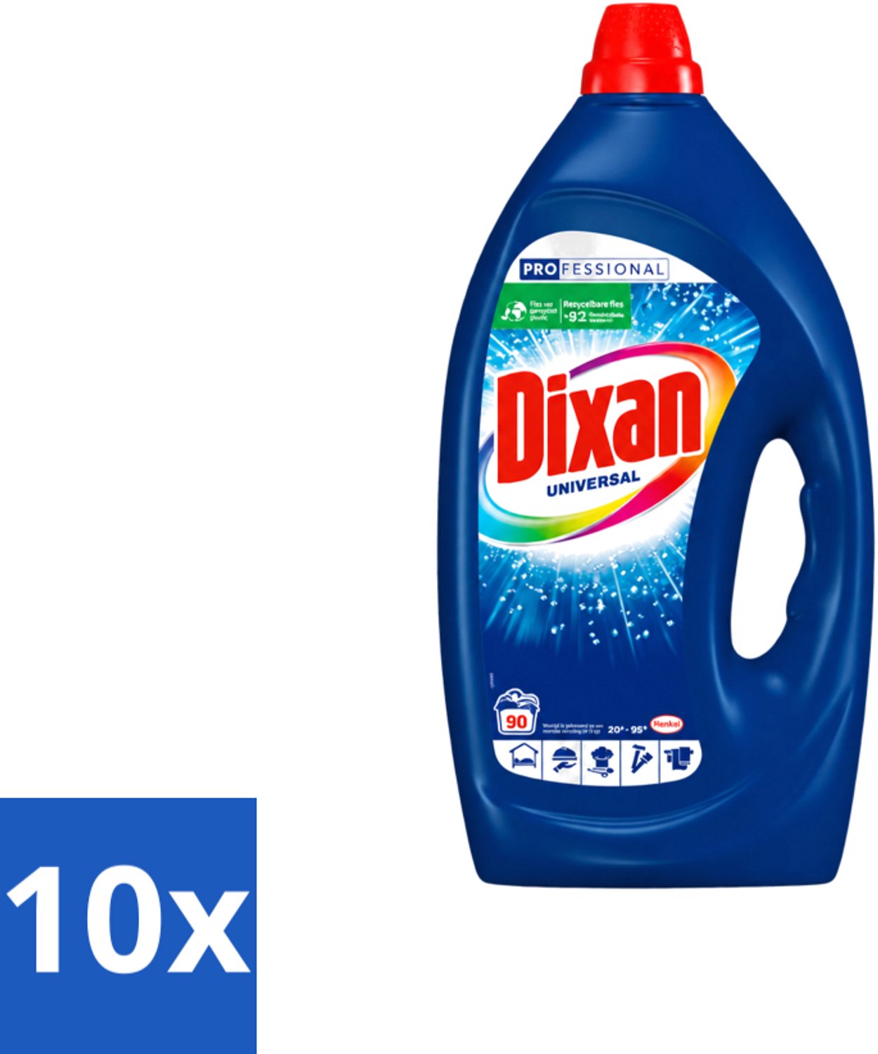 10 x Dixan - Vloeibaar wasmiddel - Alle Kleuren - 90 wasbeurten - Voordeelverpakking - 10 stuks