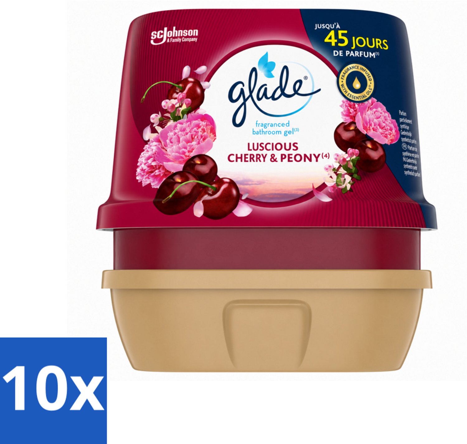 10 x Glade - Badkamer Gel - Luscious Kers & Pioenroos - 180 g - Voordeelverpakking - 10 stuks