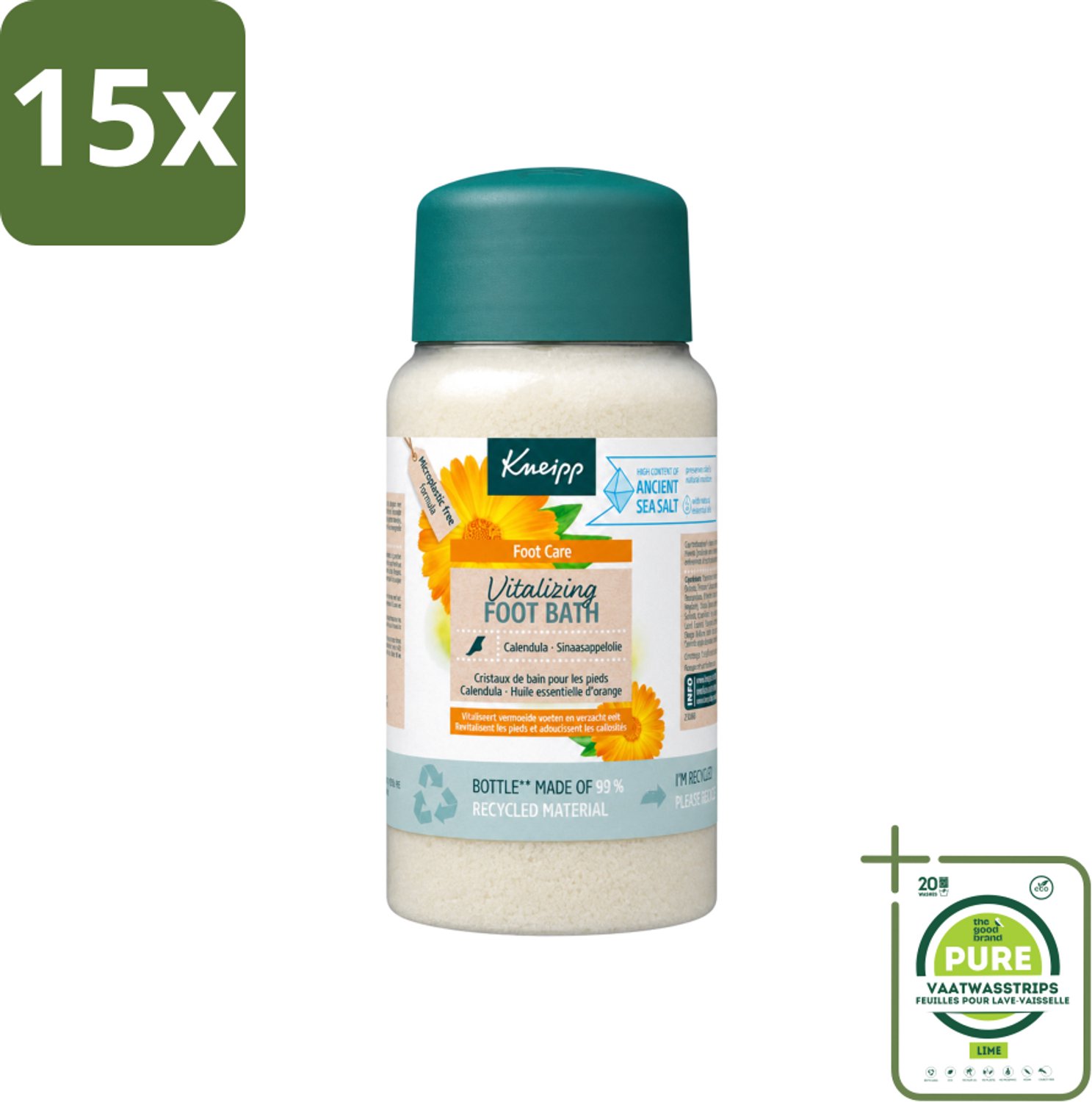 15 x Kneipp - Voetbadzout - Vitalizing - Citrusgeur - 600 g - Grootverpakking - Vaatwasstrips - Voetbadzout - Voetbadkristallen - Citroen - Eelt Verzachten - Voetverzorging