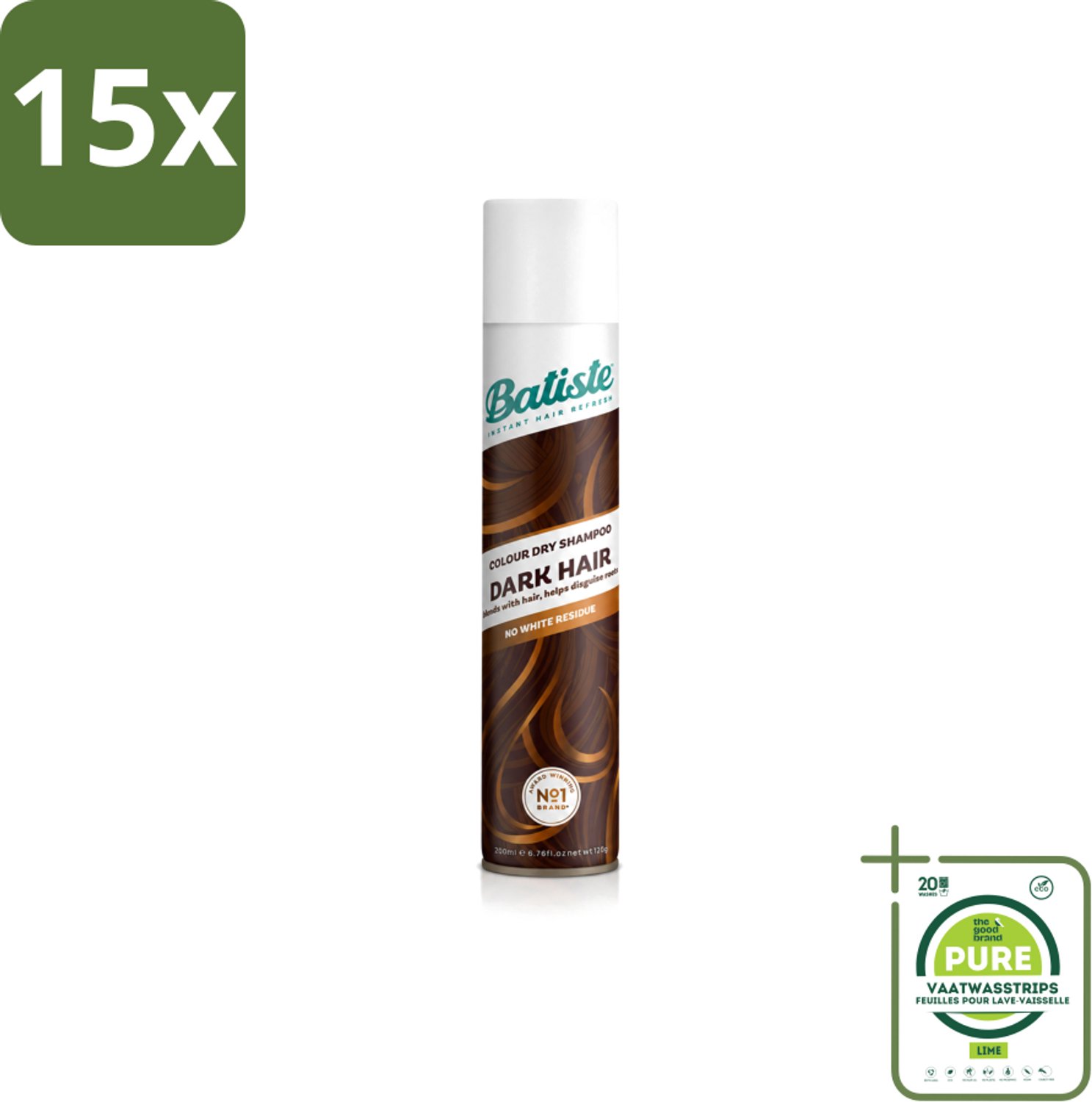 15 x Batiste - Dark & Deep Brown - Droogshampoo - Speciaal Voor Donkerbruin Haar - Verfrist en Geeft Volume - 200ml - Grootverpakking - Vaatwasstrips - Donker Haar - Droogshampoo - Haarkleur - Haarkleurbeurt - Haarkleur Verfrissen
