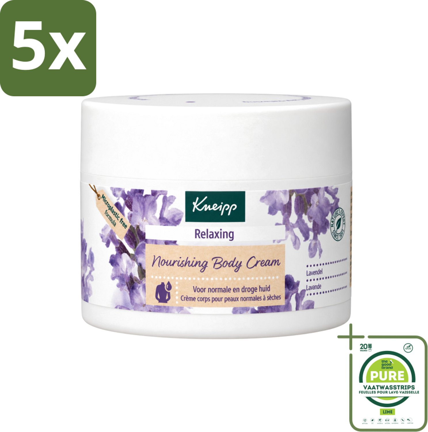 5 x Kneipp - Body crème - Relaxing - Lavendel - Rustgevende geur - 200 ml - Grootverpakking - Vaatwasstrips - Kneipp Bodycrème Relaxing Lavendel - Ontspanning - Rustgevende Crème - Lavendel - Shea Butter