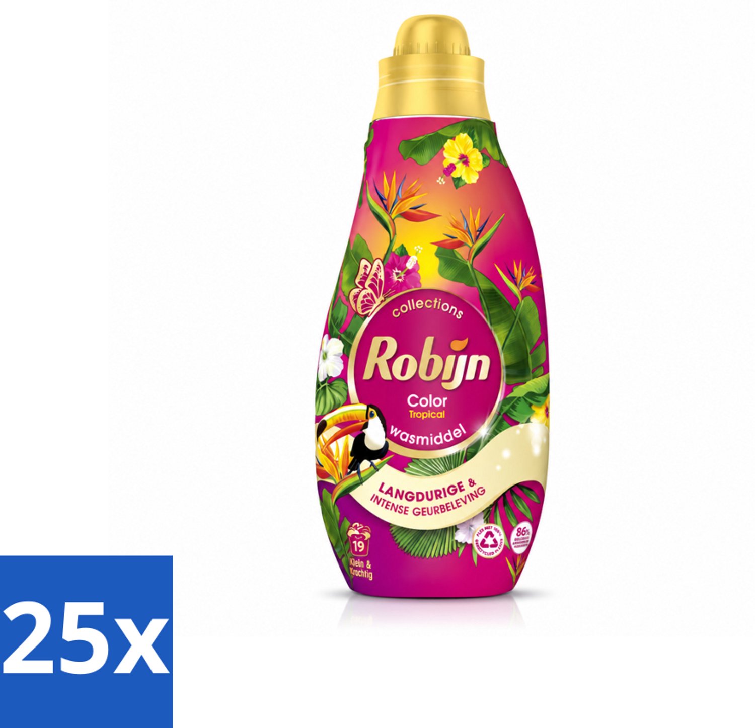 25 x Robijn - Klein & Krachtig Color Tropical - Wasmiddel - 19 Wasbeurten - 665 ml - Voordeelverpakking - 25 stuks