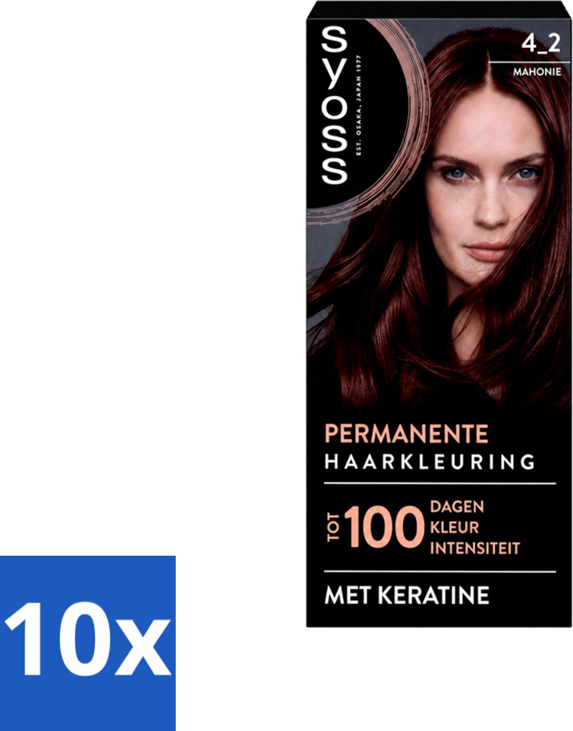 10 x SYOSS - Coloration 4-2 Mahonie - Haarverf - Grijsdekking - Vermindert Haarbreuk - Voordeelverpakking - 10 stuks