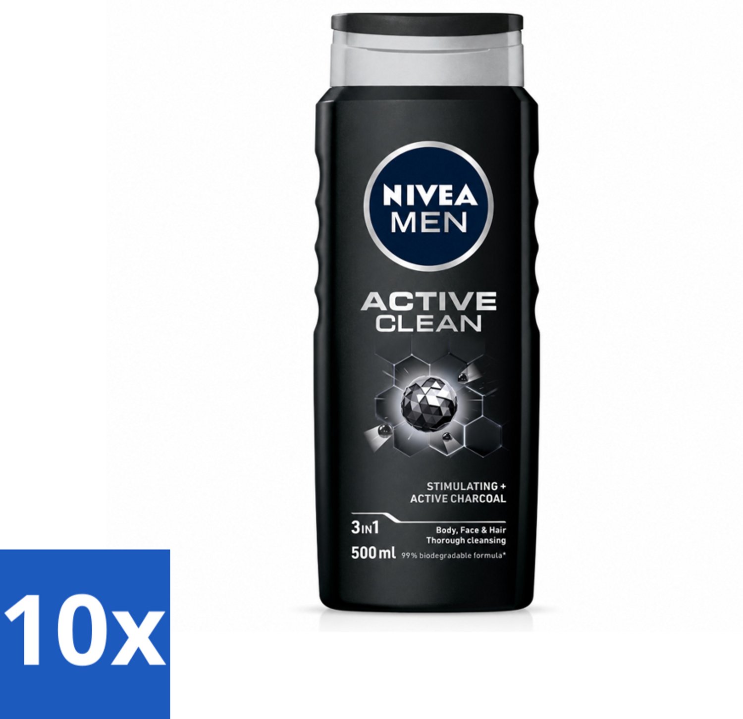 10 x NIVEA MEN - Douchegel - Active Clean - 500 ml - Voordeelverpakking - 10 stuks