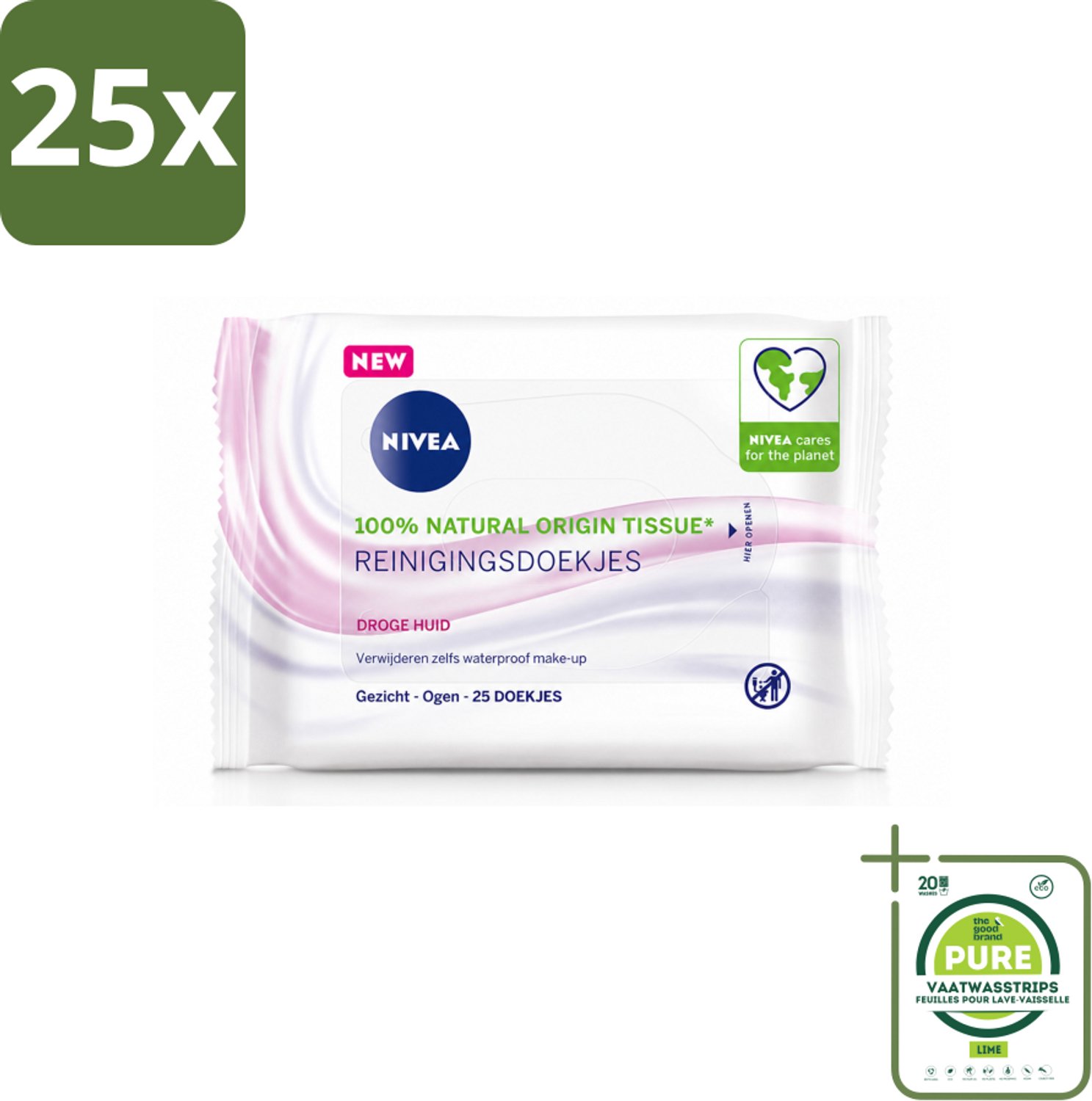 25 x NIVEA - Reinigingsdoekjes - Verzachtend - Droge Huid - Verwijdert Waterbestendige Make-up - 25 Doekjes - Grootverpakking - Vaatwasstrips - Reinigingsdoekjes - Gezicht Reinigen - Make-up Verwijderen - Droge Huid - Gevoelige Huid