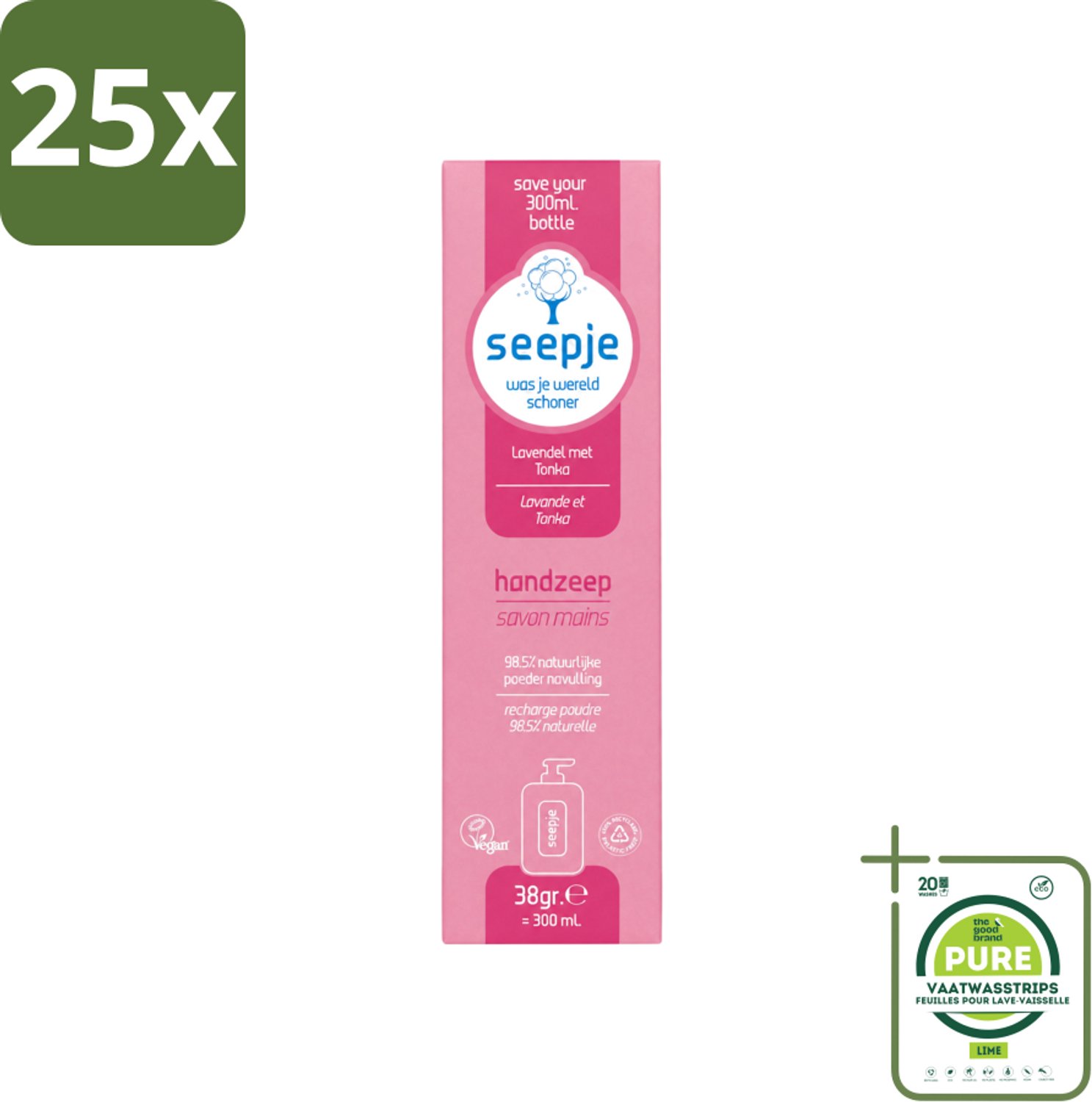 25 x Seepje - Handzeep - Rijke Geur en Hydratatie - Lavendel met Tonka - Navulverpakking - 38 g - Grootverpakking - Vaatwasstrips - Handzeep - Navulpoeder - Handverzorging - Natuurlijke Handzeep - Lavendel