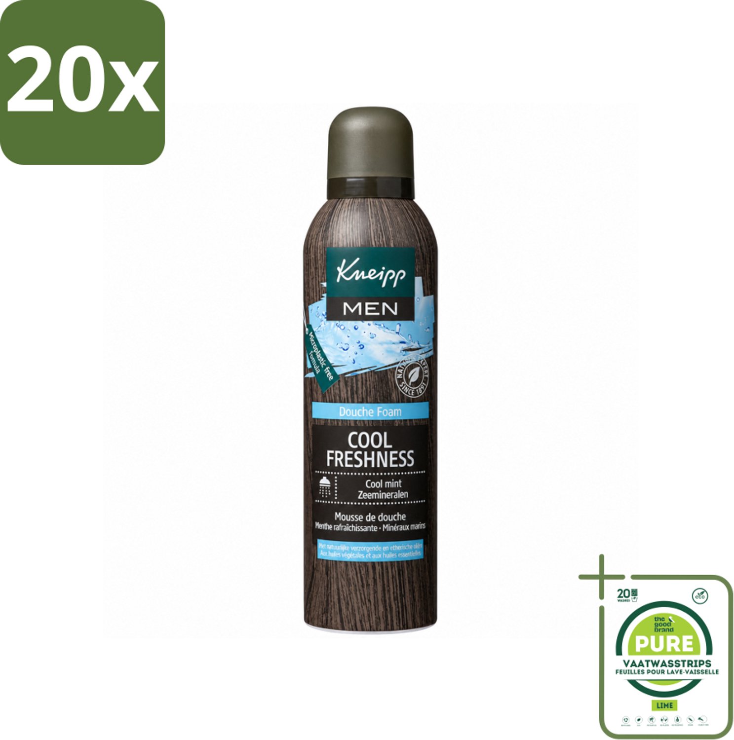 20 x Kneipp - Douche schuim - Men Cool Freshness - Frisse geur - 200 ml - Grootverpakking - Vaatwasstrips - Douche Foam - Munt Geur - Natuurlijke Schuim - Huid Verzorging - Frisse Geur
