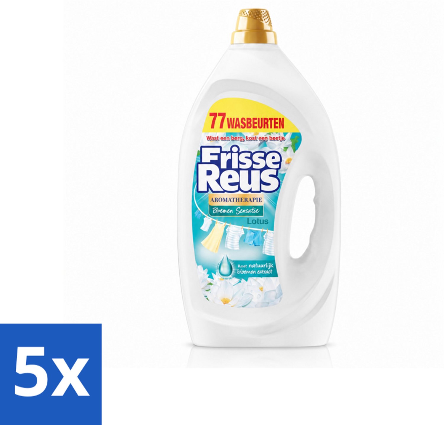 5 x Frisse Reus - Vloeibaar Wasmiddel - Lotus - Witte Was - 77 Wasbeurten - Voordeelverpakking - 5 stuks