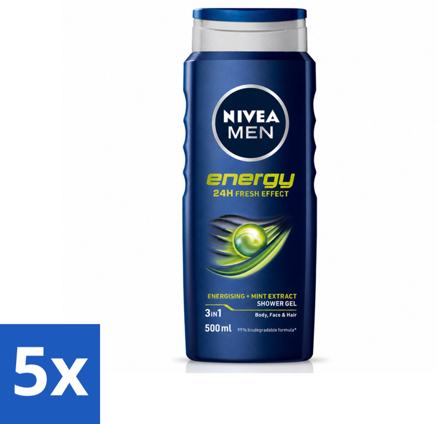 5 x NIVEA MEN - Douchegel - Energy - 500 ml - Voordeelverpakking - 5 stuks
