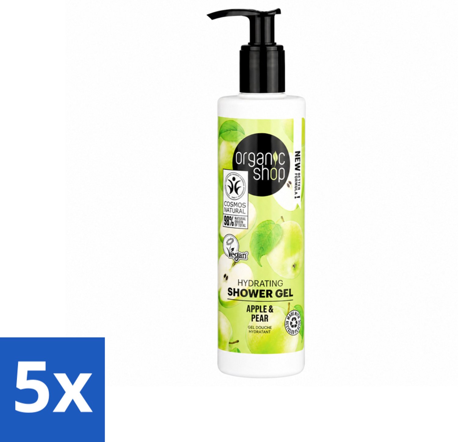 5 x Organic Shop - Douchegel Apple & Pear - Verfrissend en Hydraterend - 280 ml - Voordeelverpakking - 5 stuks