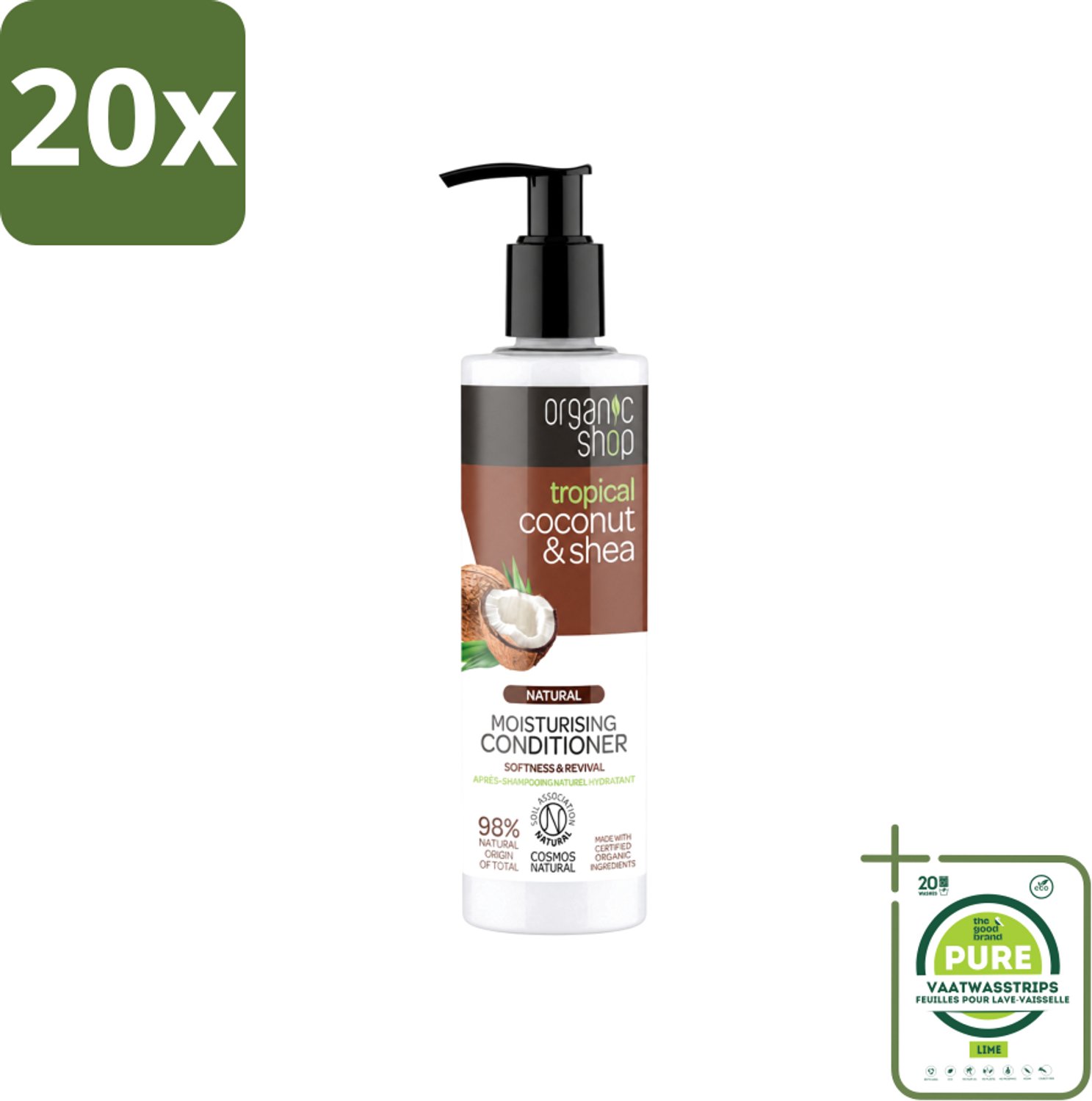 20 x Organic Shop - Coconut & Shea Conditioner - Verzorgend en Voedend - 280 ml - Grootverpakking - Vaatwasstrips - Haarverzorging - Natuurlijke Conditioner - Kokosolie - Shea - Hydratatie