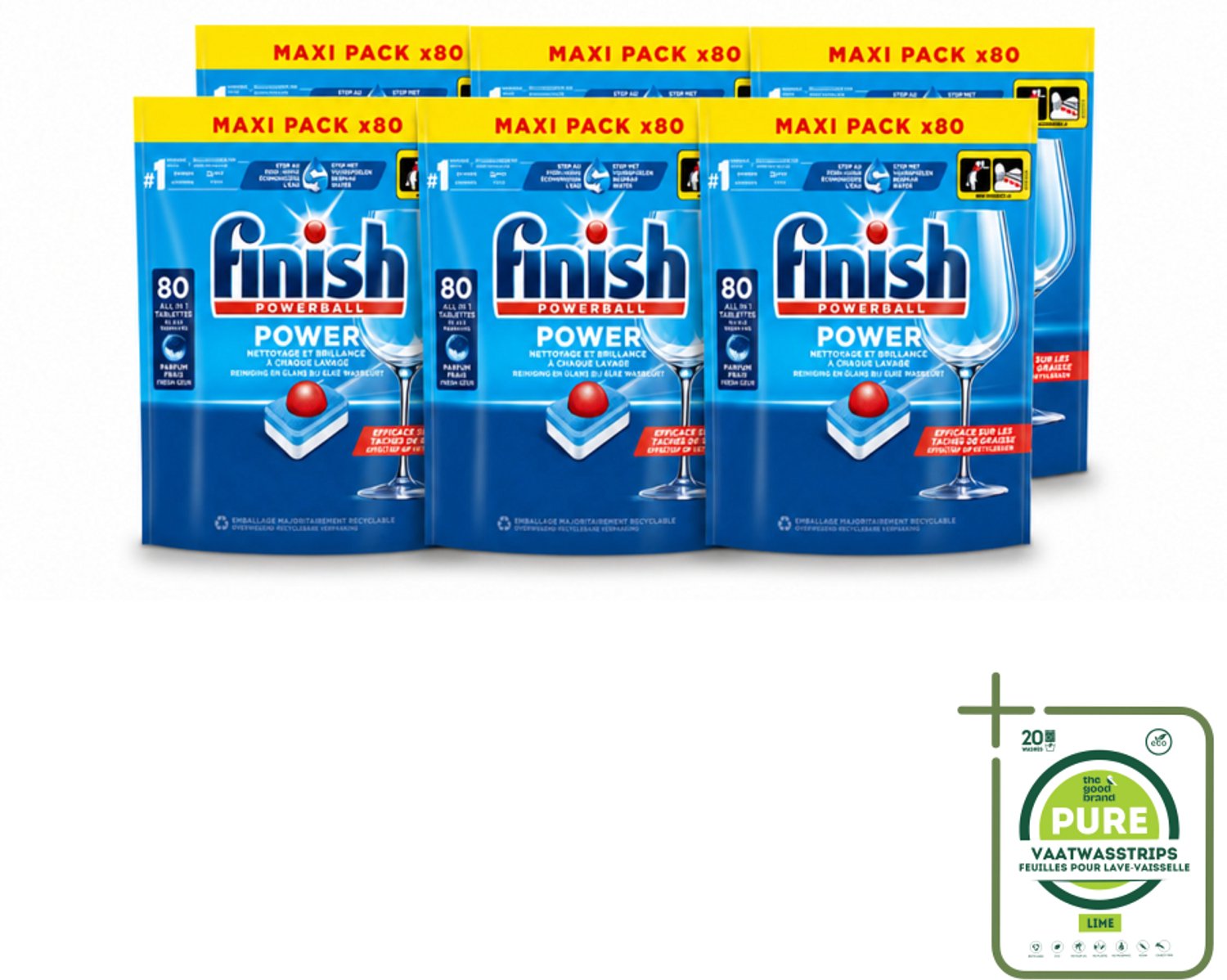 6 x Finish - Vaatwasmiddel - Power All in One Regular - Effectieve Alles-in-1 Reiniging - 80 capsules - Grootverpakking - Vaatwasstrips - Vaatwas - Vaatwasser - Vaatwas Tablet - Vaatwas Oplossing - Vaatwas Product