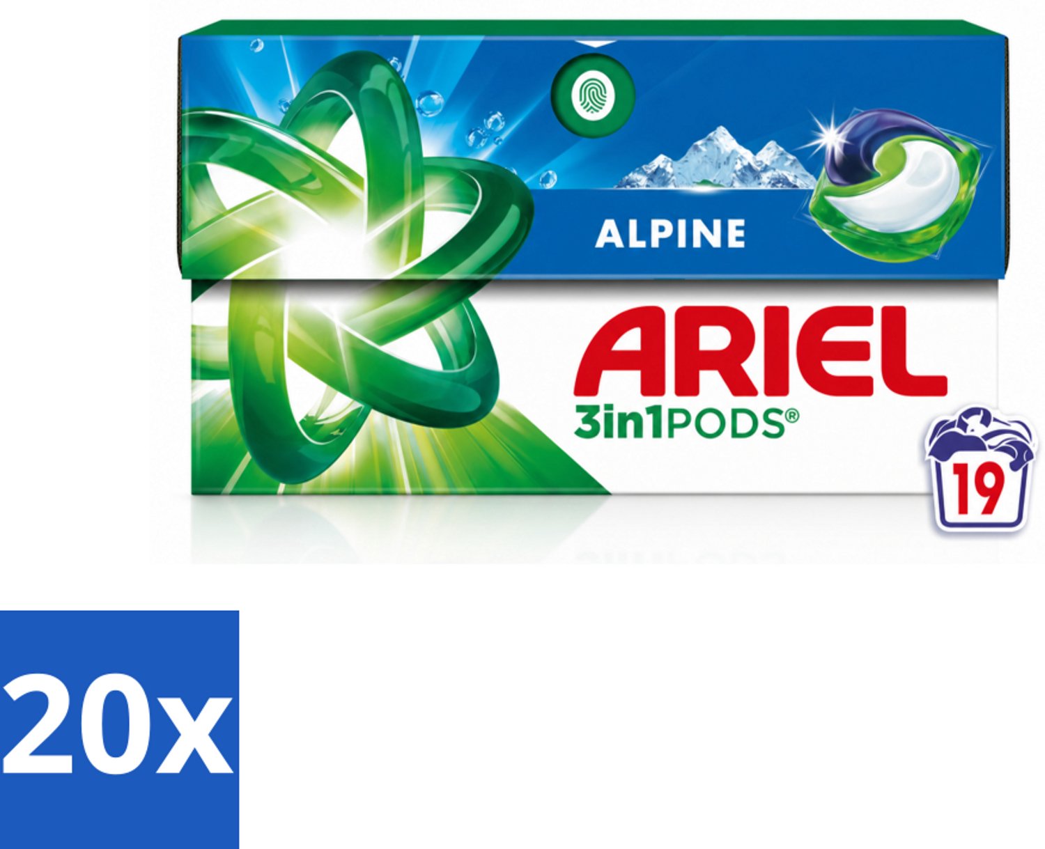 20 x Ariel - 3in1 Wasmiddel Pods - Alpine - 19 Pods - Voordeelverpakking - 20 stuks