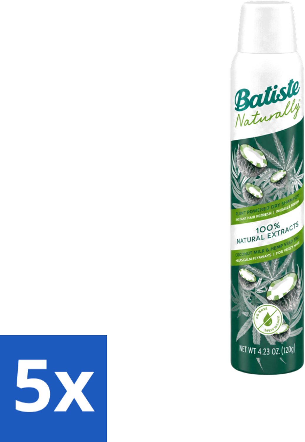 5 x Batiste - Naturally Coconut Milk & Hemp Seed Oil - Droogshampoo - Anti-Pluis en Verfrist - 100% Natuurlijk - 200ml - Voordeelverpakking - 5 stuks