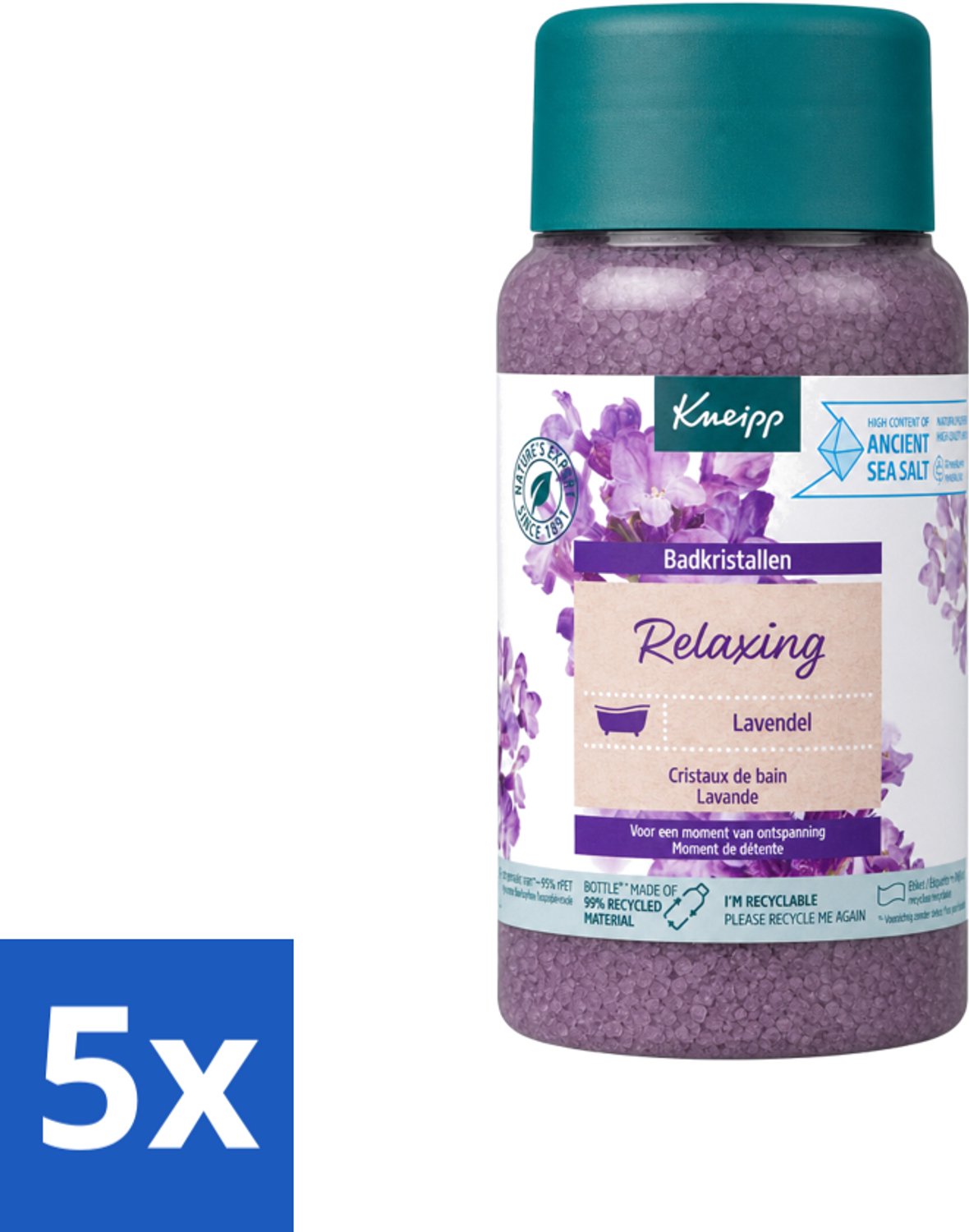 5 x Kneipp - Badzout - Badkristallen - Lavendel - 600 g - Voordeelverpakking - 5 stuks