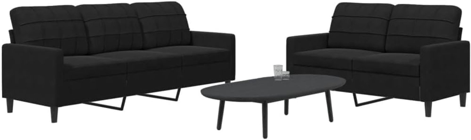 2-delige fluwelen bankset met kussens in zwart – modern woonlandschap voor woonkamer met metalen frame en bekleding
