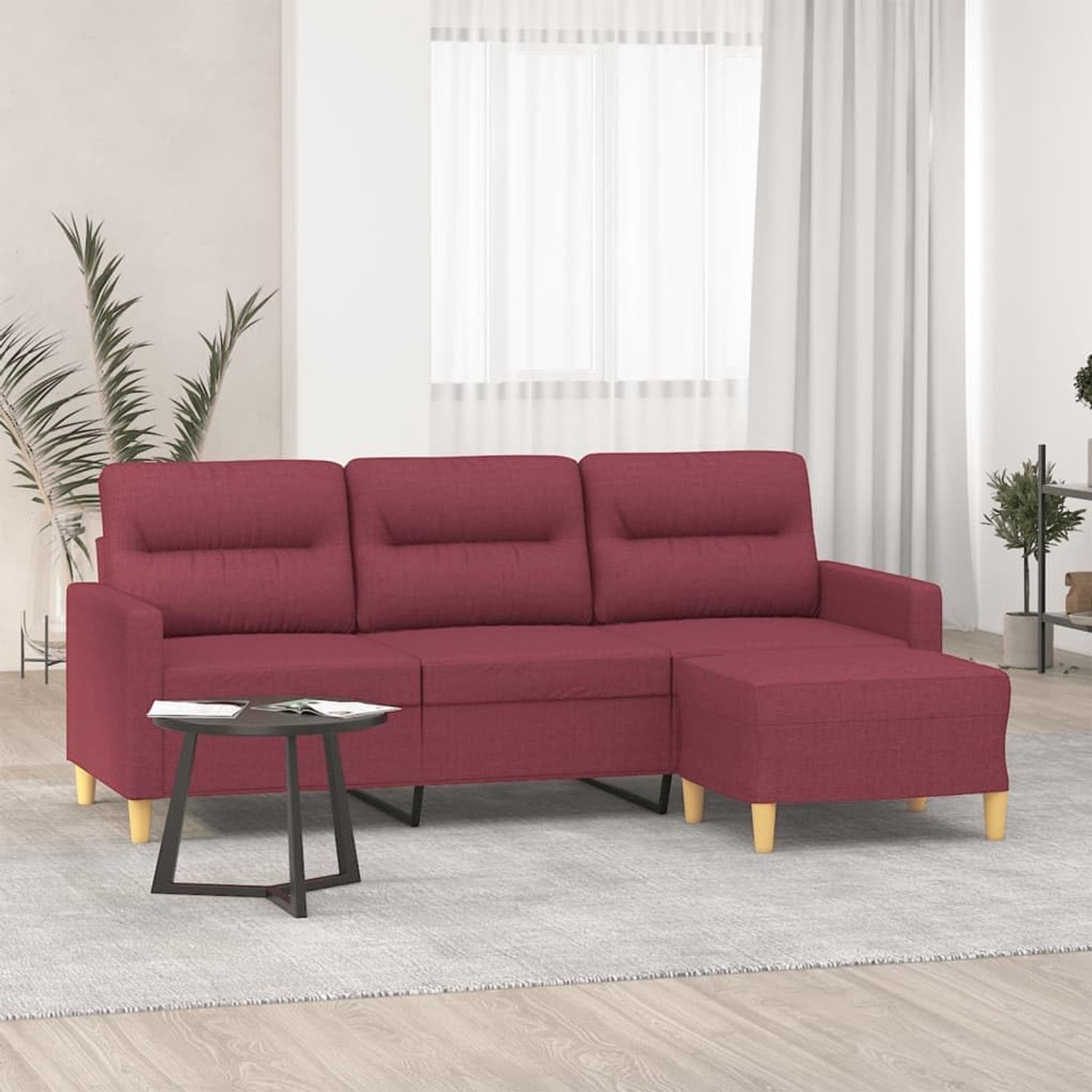3-zitsbank met kruk in wijnrood 180 cm stof zitgelegenheid voor de woonkamer met robuust frame en comfortabele bekleding