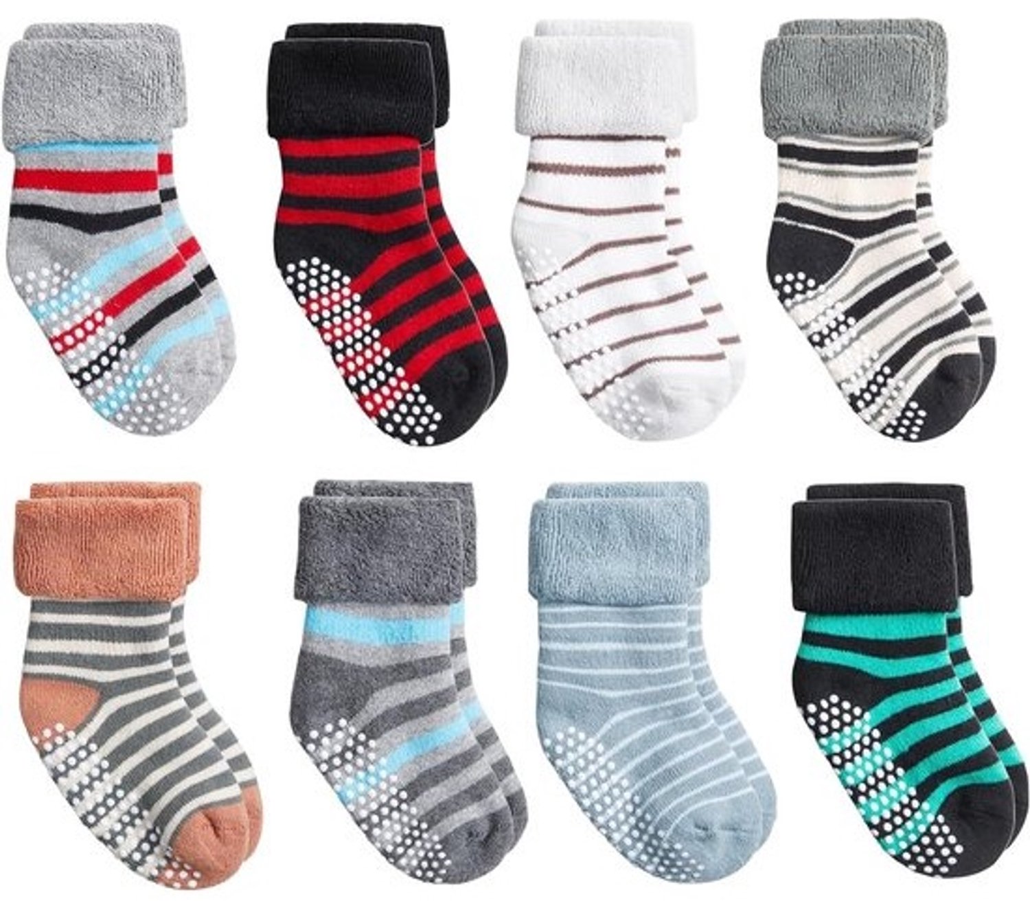Babysokken met antislip - Sokken voor peuters en kleuters - Grip bij het lopen - Extra dik katoen - 6 paar - Wit