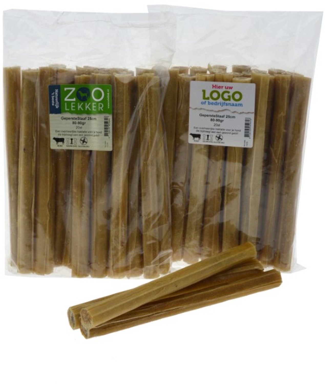 Zoolekker Geperste kauwstaaf 25 cm 80-90 g | stevige buffelhuid snack | 20 stuks