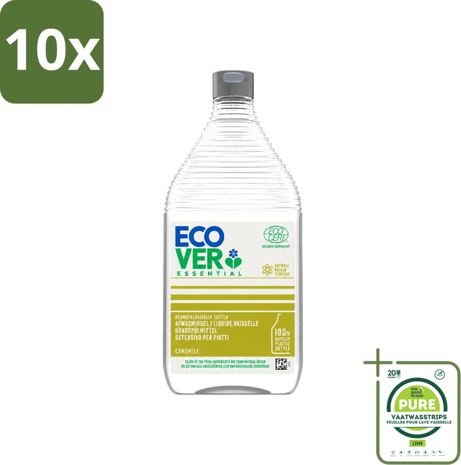 10 x Ecover - Afwasmiddel Essential - Kamille - 950 ml - Grootverpakking - Vaatwasstrips - Afwasmiddel Kamille - Plantaardig Afwasmiddel - Vet Verwijderen - Natuurlijke Geur - Ecologisch Afwasmiddel