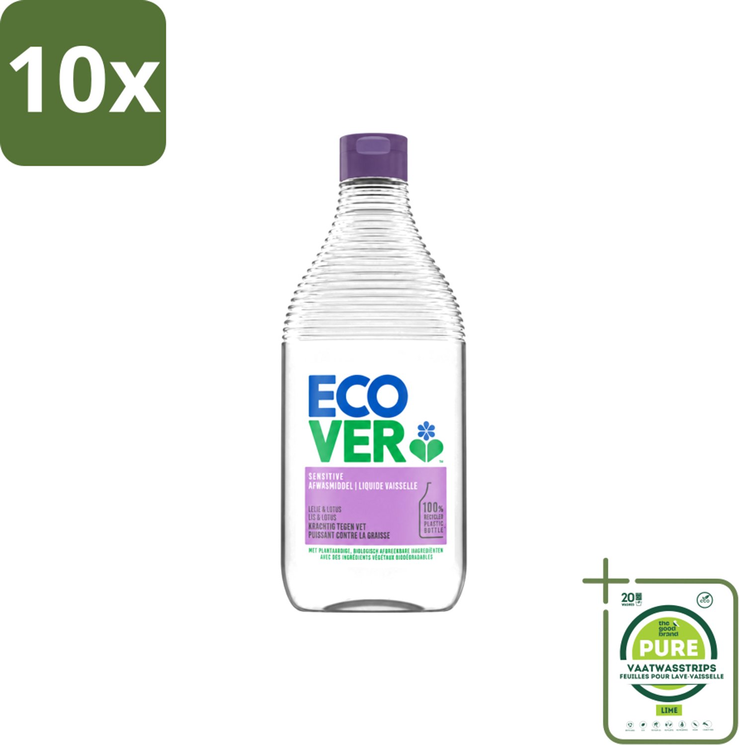 10 x Ecover - Afwasmiddel - Lelie & Lotus - 450 ml - Grootverpakking - Vaatwasstrips - Afwasmiddel - Plantaardig Afwasmiddel - Natuurlijk Afwasmiddel - Afwasmiddel Lelie En Lotus - Afwasmiddel Voor Vaat
