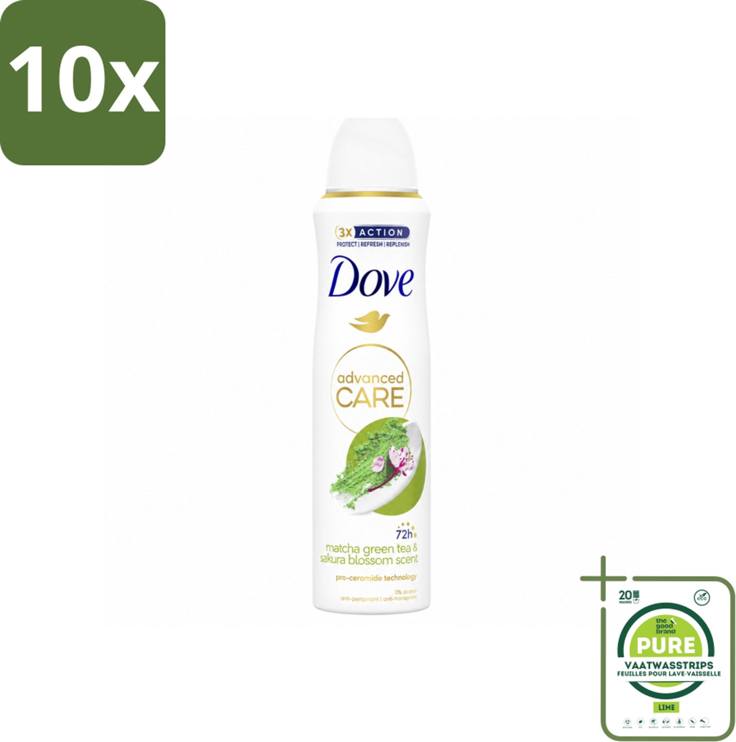 10 x Dove Deodorant Spray - Matcha & Sakura - 150 ml - Grootverpakking - Vaatwasstrips - Deodorant Spray - Matcha En Sakura - Anti-transpirant - Zweetvermindering - Frisheid