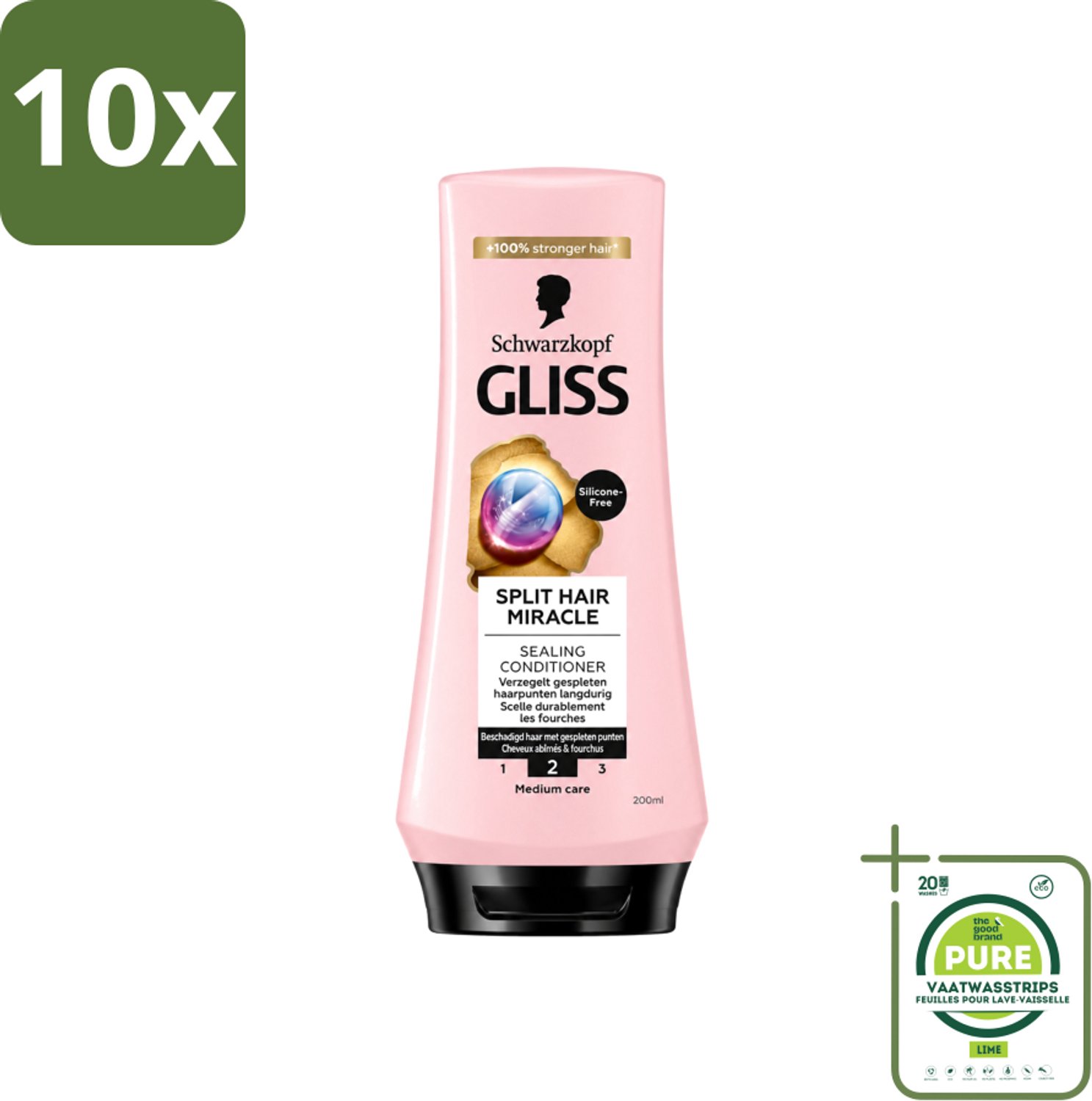 10 x Gliss - Hair Repair - Conditioner Split Hair Miracle tegen Gespleten Haarpunten - 200 ml - Grootverpakking - Vaatwasstrips - Gespleten Haarpunten - Haarherstel - Haarverzorging - Haarbescherming - Keratine