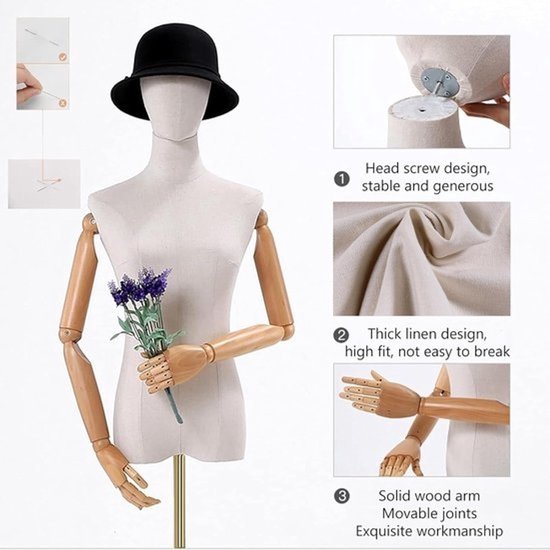 Damesmannequin - Etalagepopbuste - Kleding presenteren - Afneembare kop en armen - Verstelbaar 140-190 cm - Zilver — afbeelding 3