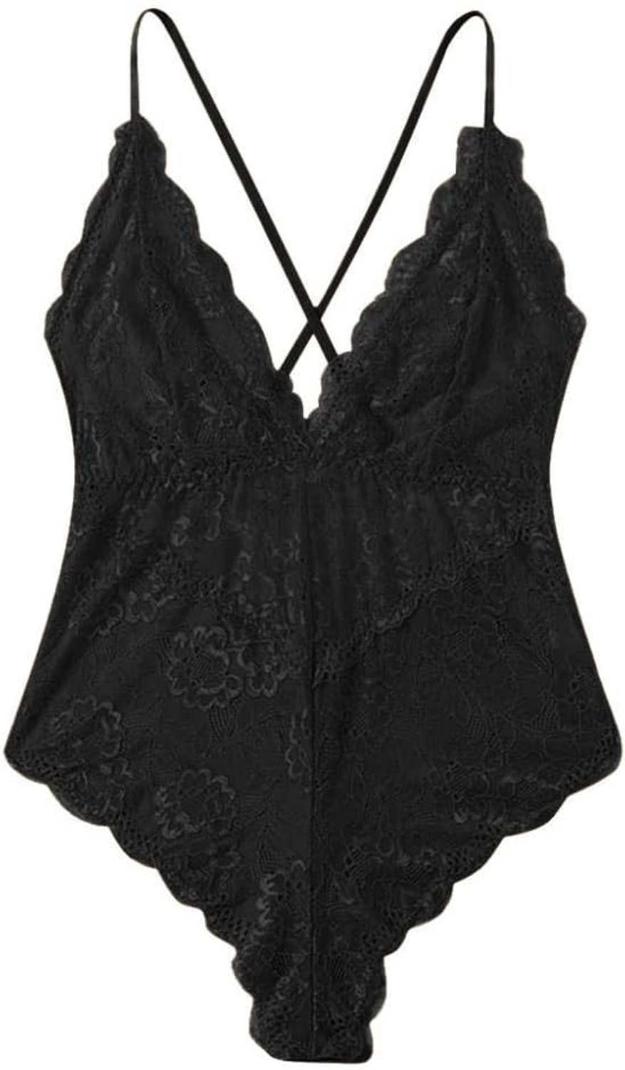 & ondergoed dames Vrouwen Sexy Backless Lace Lingerie Diepe V-hals Halter Sheer Ondergoed set-black_S