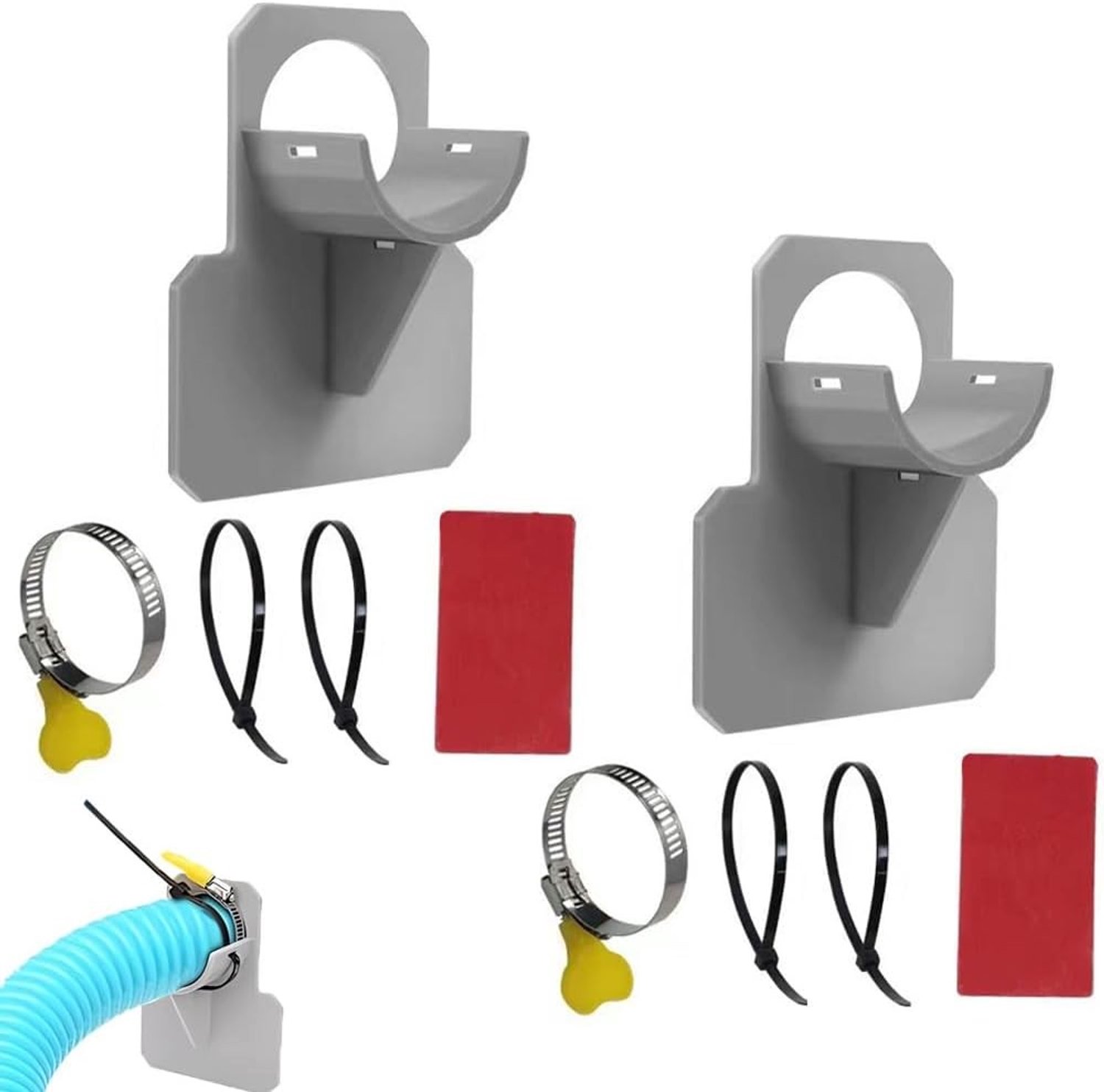 Set van 2 zwembadslanghouders voor slangen van 30-37mm, met kabelbinders, duurzaam en anti-scheur voor optimale ondersteuning