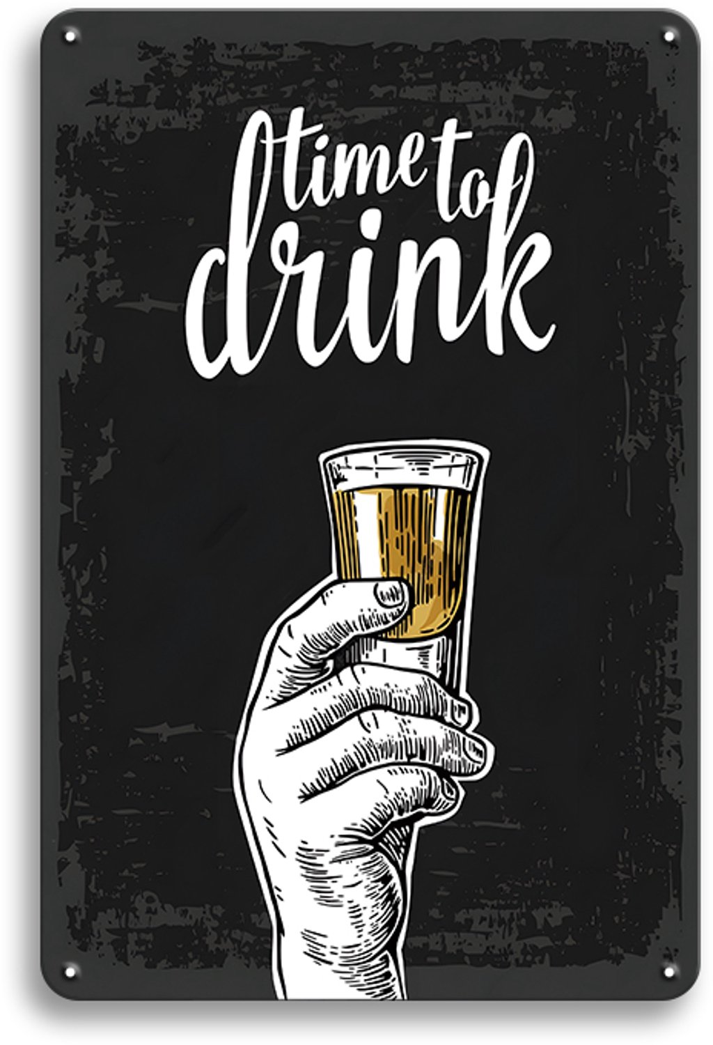 Time To Drink – Metalen Wandbord 30x20cm – Drank Tekstbord – Bar Wanddecoratie – Vintage Retro Mancave Decoratie