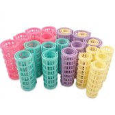 30 stuks Multicolor kunststof haarkrullers set voor dames heatless curls– lichtgewicht krulrollers met transparante opbergtas – zelfhechtende haar rollers voor krullen en styling van diverse haartypes