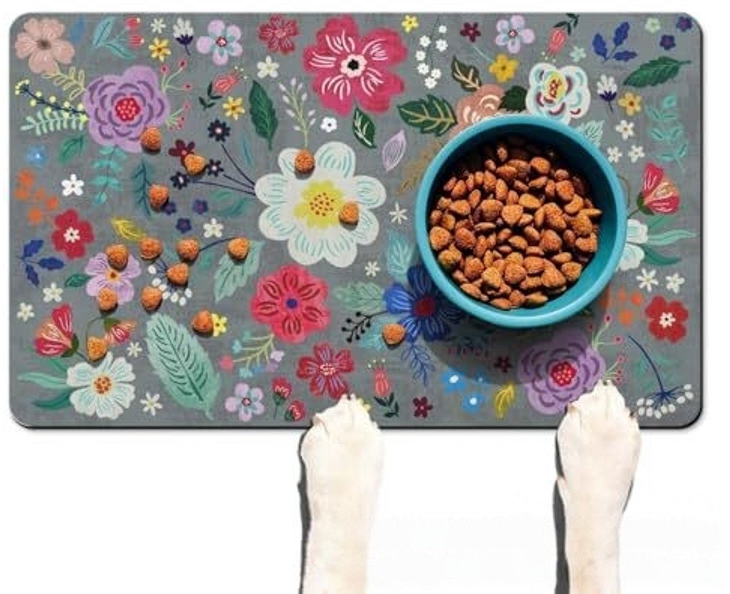 Huisdiermat – Voermat voor honden – Absorberende mat – Mat voor voer- en drinkbakken – Sneldrogend (houdt de voerplek droog en schoon) – Antislip – Eenvoudig dagelijks te reinigen (veeg het oppervlak simpelweg af met een vochtige doek)-50 x 80 cm