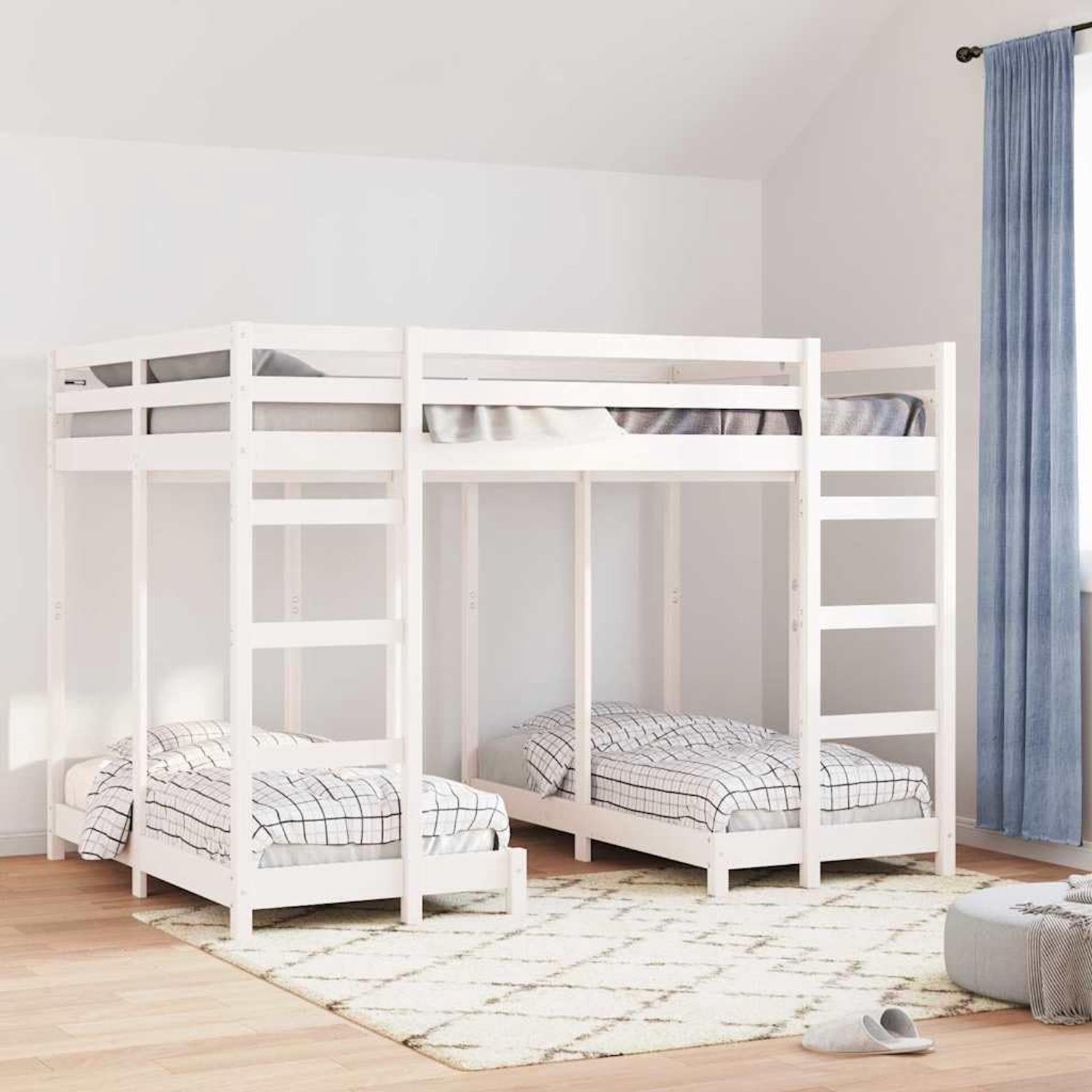 Grenenhout Stapelbed Met Twee Ladders Wit 140x200 cm