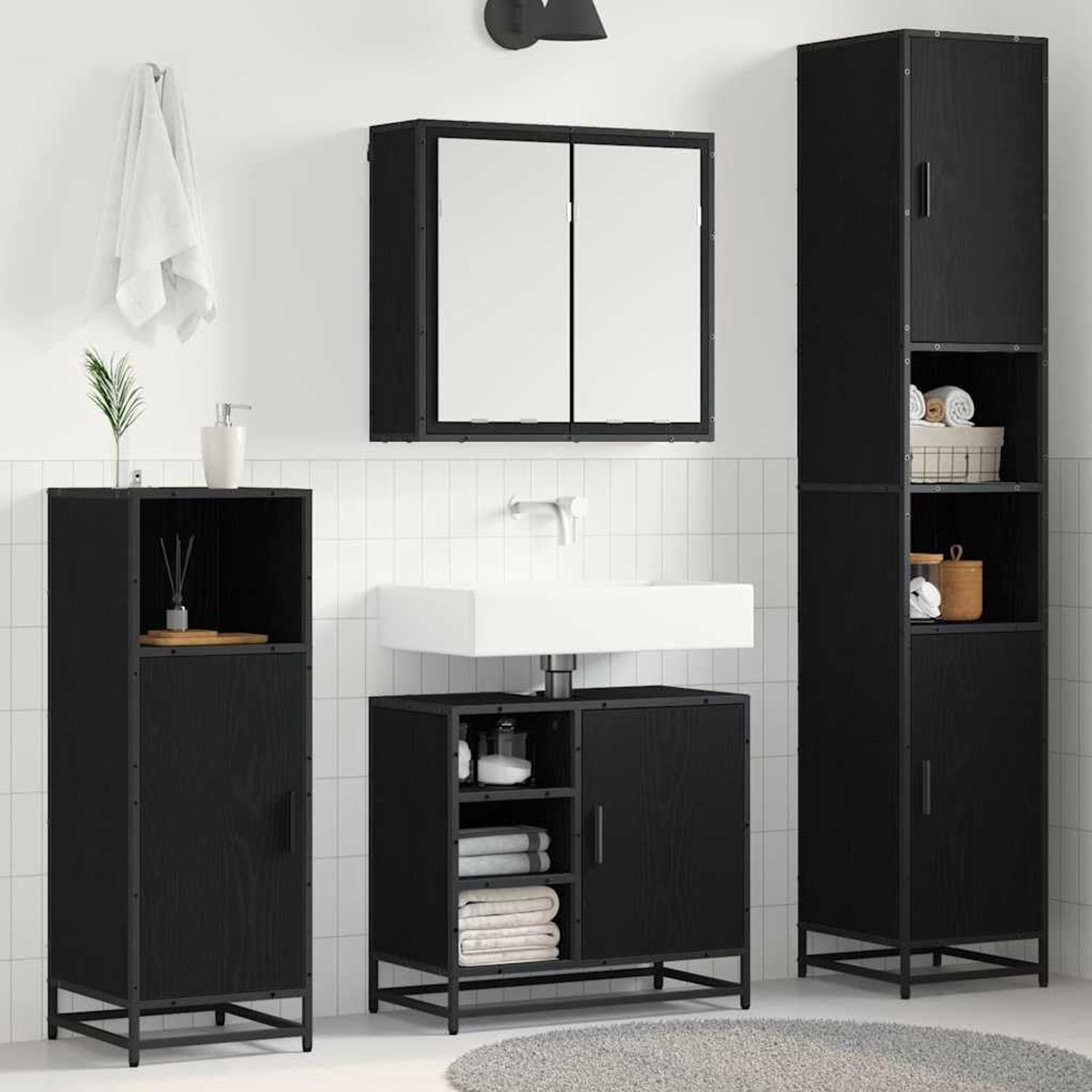 Badkamermeubelset 4 STK. Zwart eiken look 65 x 33 x 60 cm