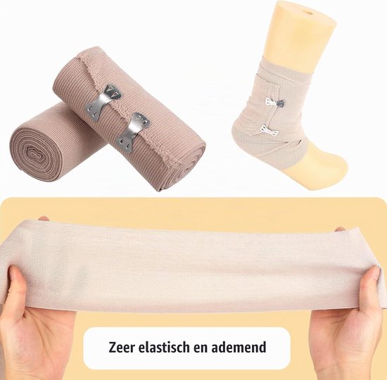 Set van 8 Herbruikbare Compressiebandages voor Ondersteuning van Enkel, Knie, Pols en Voet - Wasbaar en Elastisch met Zelfsluitende Clips (5/7.5/10/15cm) x 4.5m — afbeelding 2
