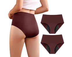 Incontinentieslips voor dames, met hoog absorptievermogen, menstruatie-ondergoed voor dag en nachtbescherming, hoog getailleerde beschermende menstruatieslips, 50 ml tot 100 ml, wijnrood, S