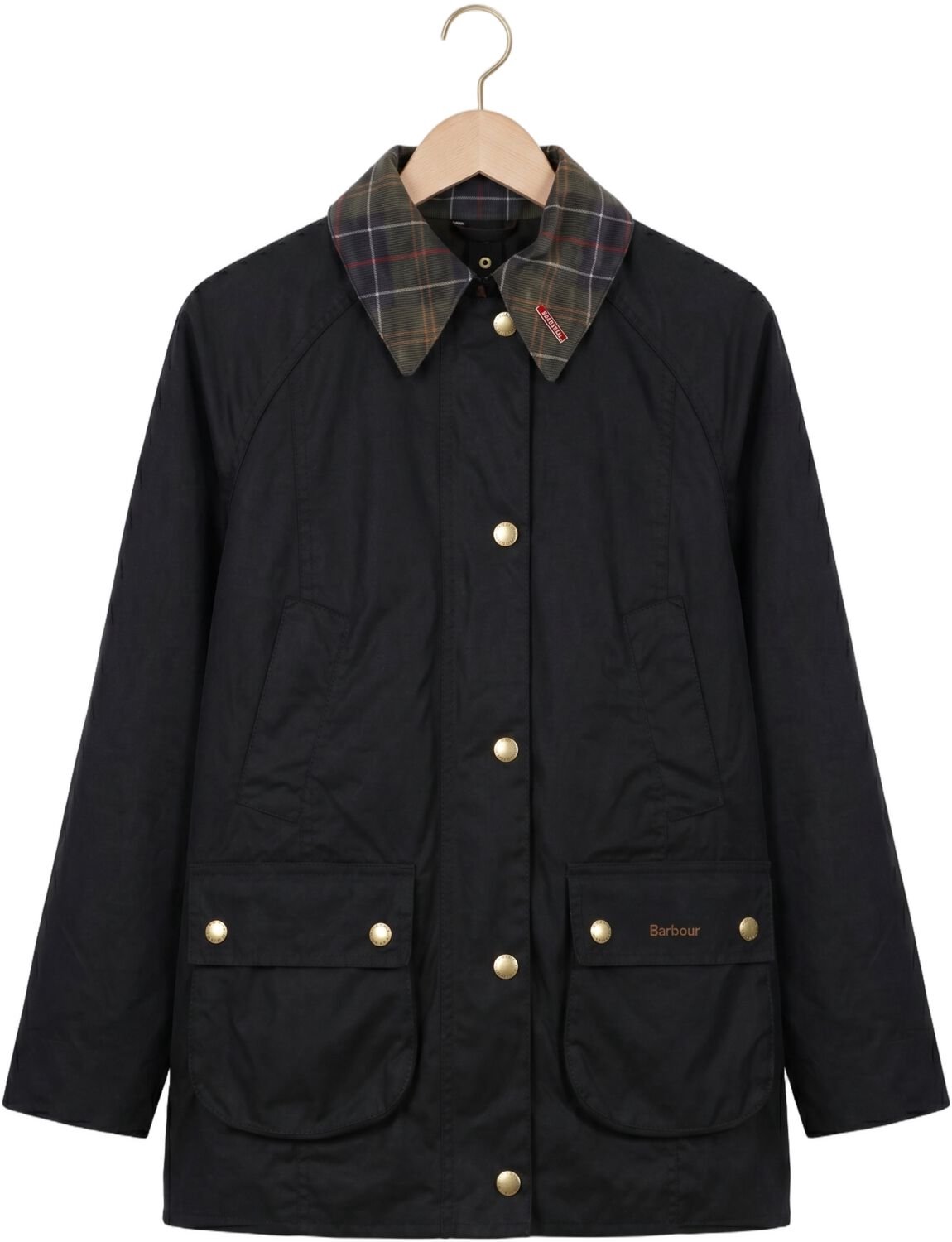 BARBOUR Icons Tartan Collar Modern Beadnell Wax Jacket Jassen Dames - Winterjas - Zwart - Maat XS